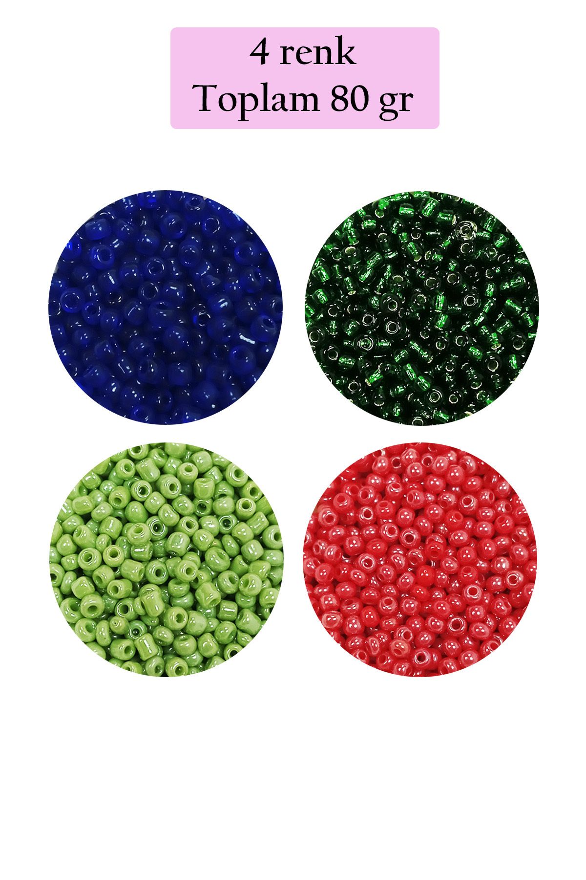 Kapamarka Dökme Cam Kum Boncuk (11/0) 2 mm - 4 Renk - Toplam 80 Gram - BNC399
