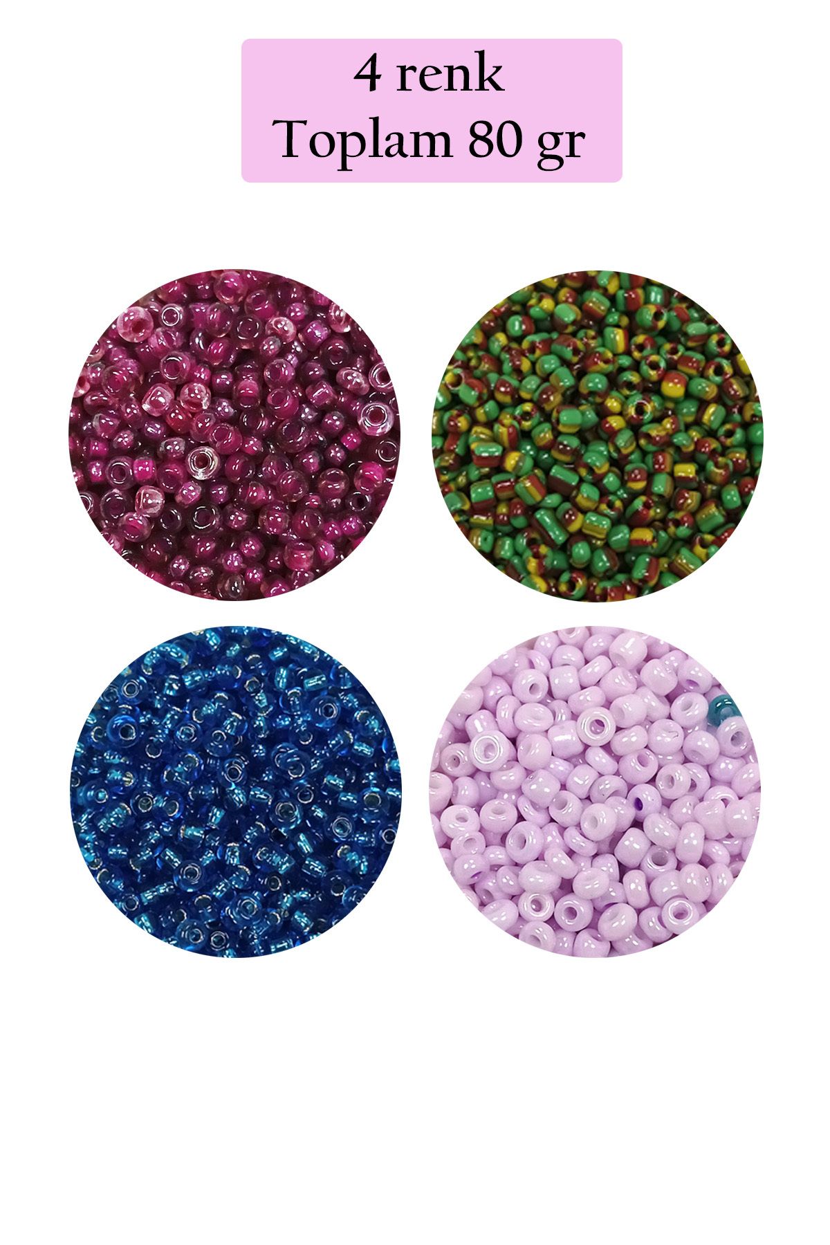 Mu Art Dökme Cam Kum Boncuk (11/0) 2 Mm - 4 Renk - Toplam 80 Gram - Bnc400