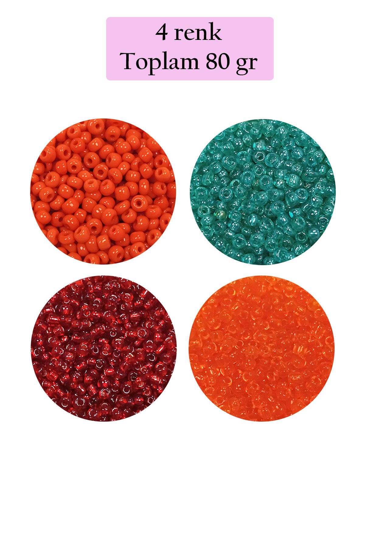 Kapamarka Dökme Cam Kum Boncuk (11/0) 2 mm - 4 Renk - Toplam 80 Gram - BNC402