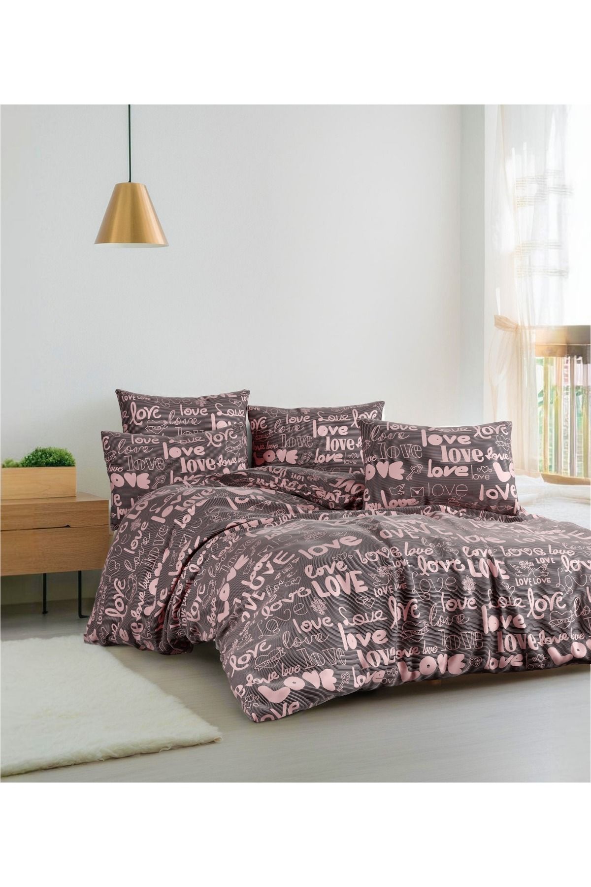 SNR HOME COLLECTION Love Desenli Pamuklu Tek Kişilik Genç Odası Nevresim Seti (Çarşafsız)