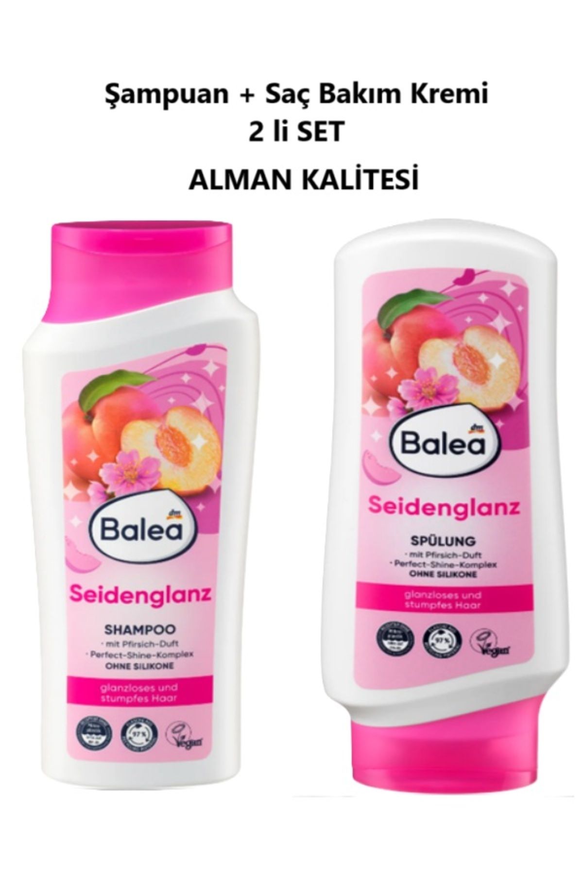 BALEA ŞAMPUAN 300 ML + SAÇ BAKIM KREMİ 300 ML 2Lİ SET Donuk ve cansız saçlar için Şeftali Kokulu