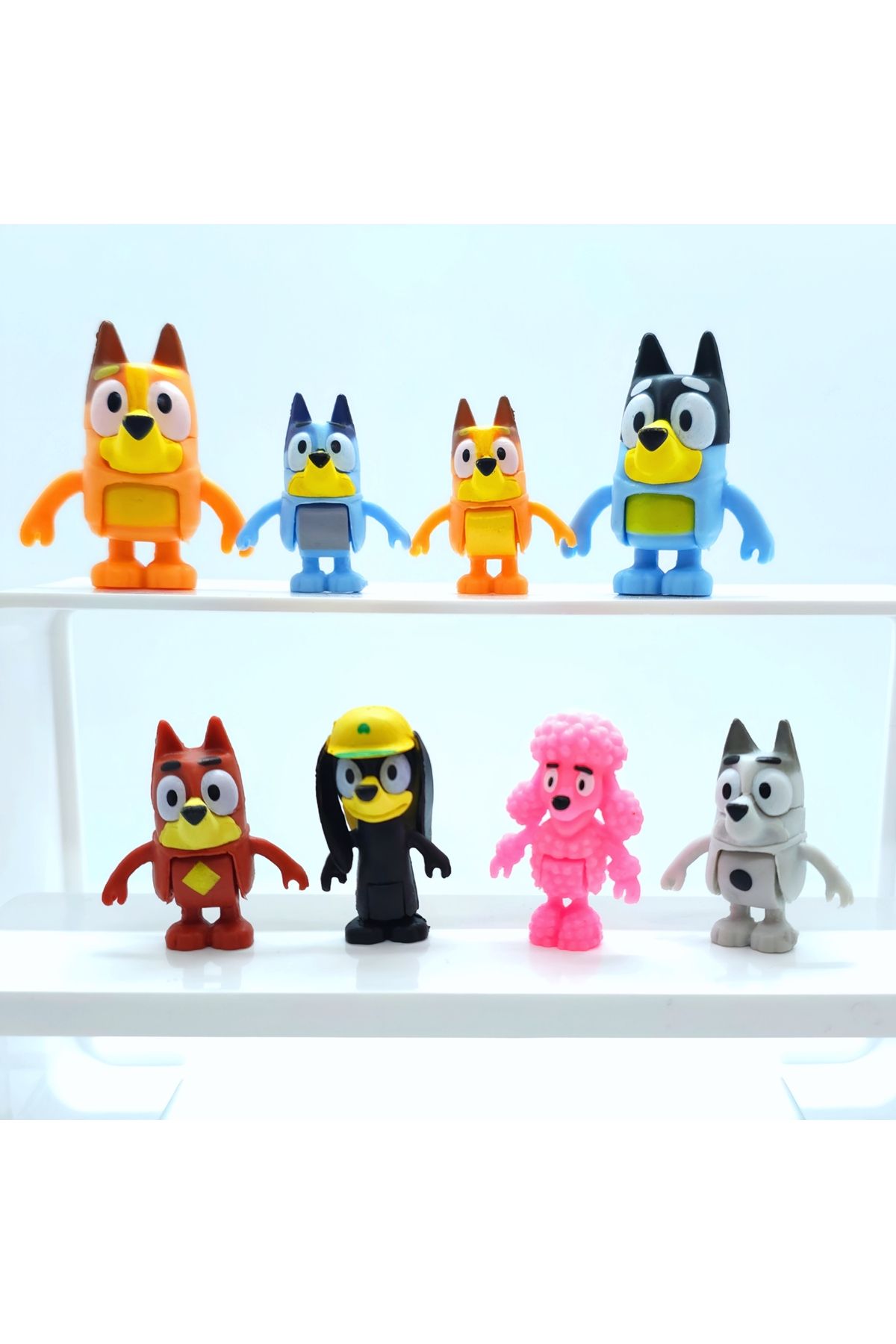 DEK BLUEY 8'li Figür Set - Bluey, Bingo, Bandit, Chilli, Muffin, Socks, Coco ve Lucky