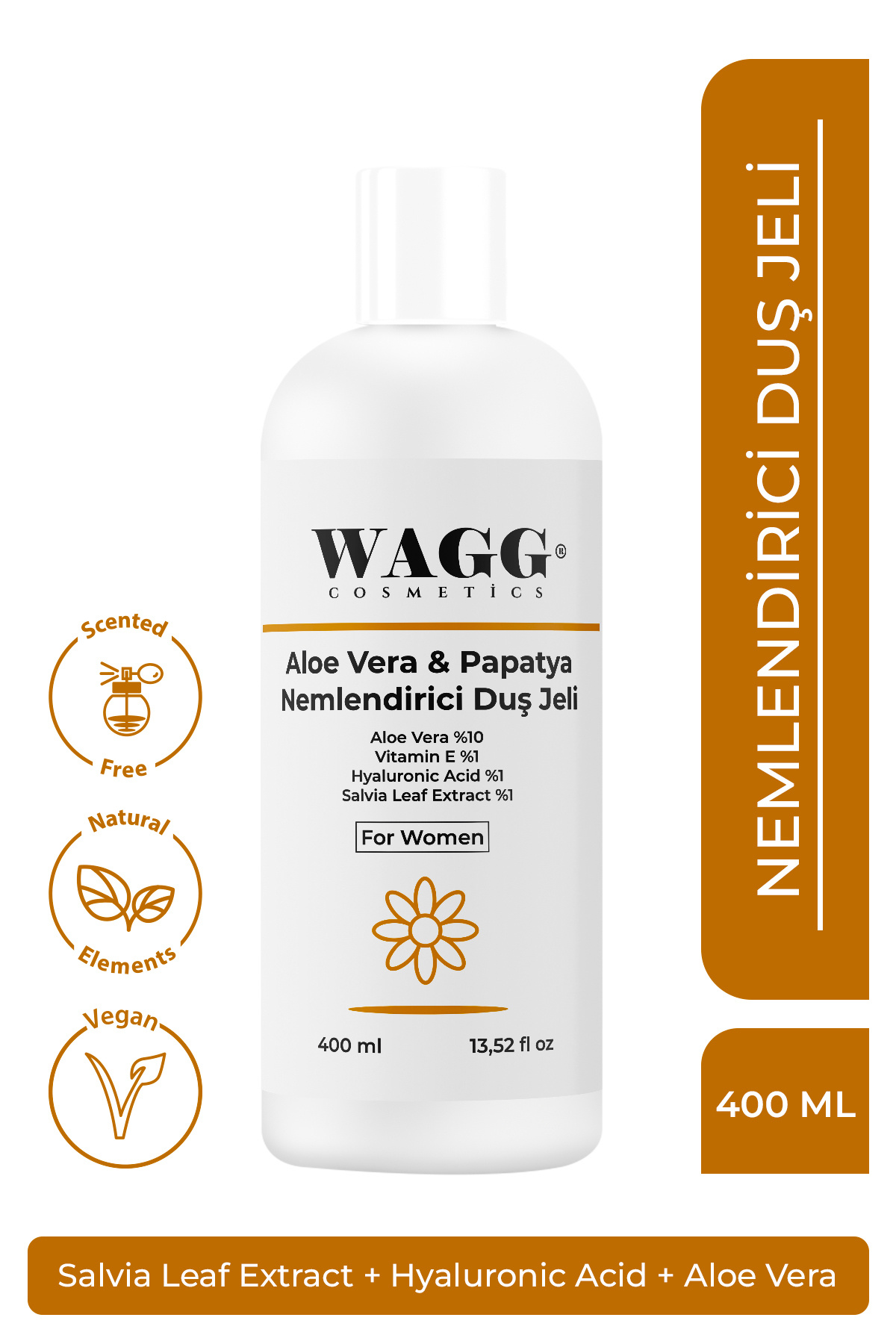 WAGG Cosmetics Kadınlara Özel Nemlendirici Duş Jeli (ALOE VERA PAPATYA) 400ml