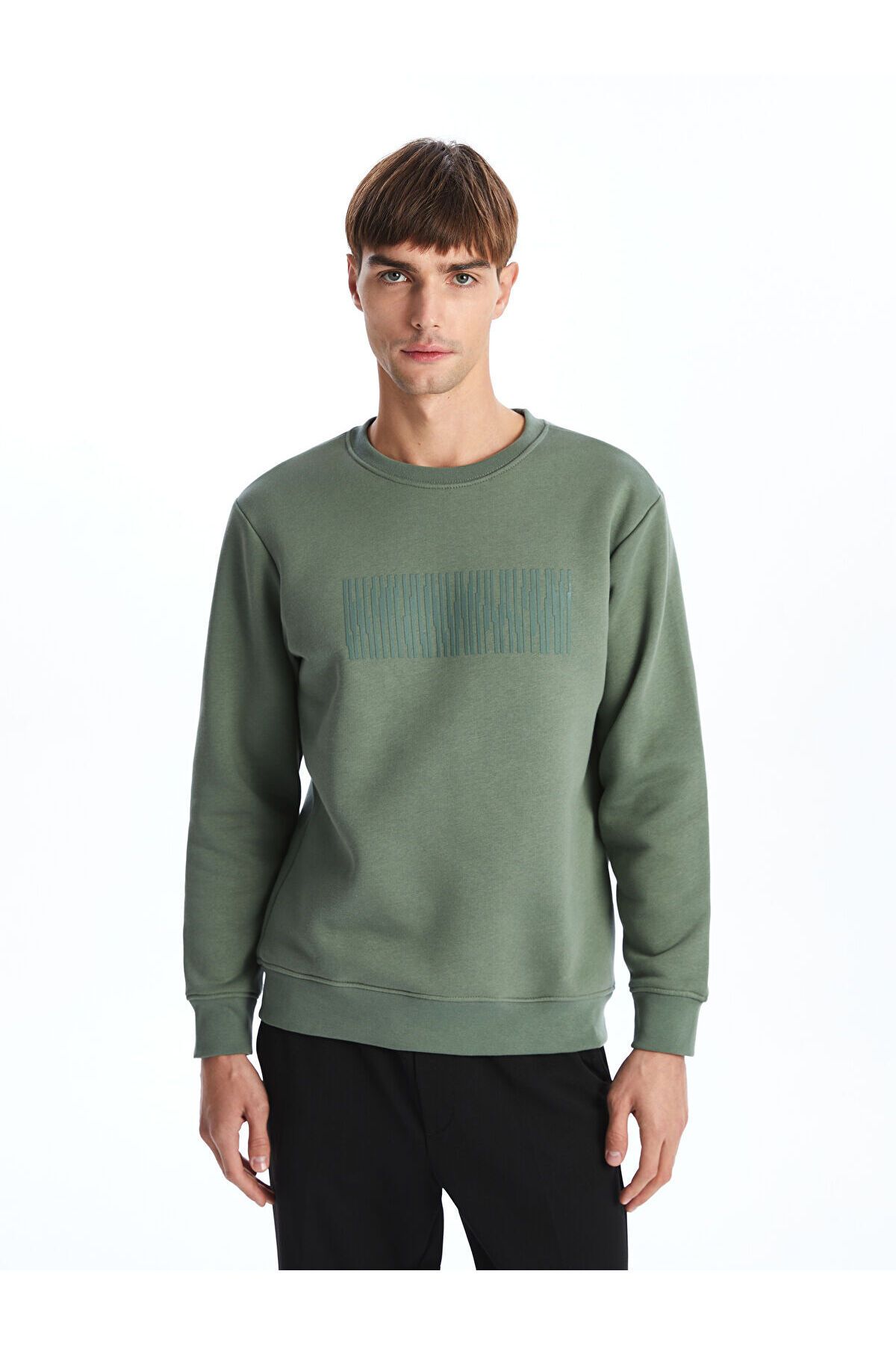 LC Waikiki Bisiklet Yaka Uzun Kollu Baskılı Erkek Kalın Sweatshirt