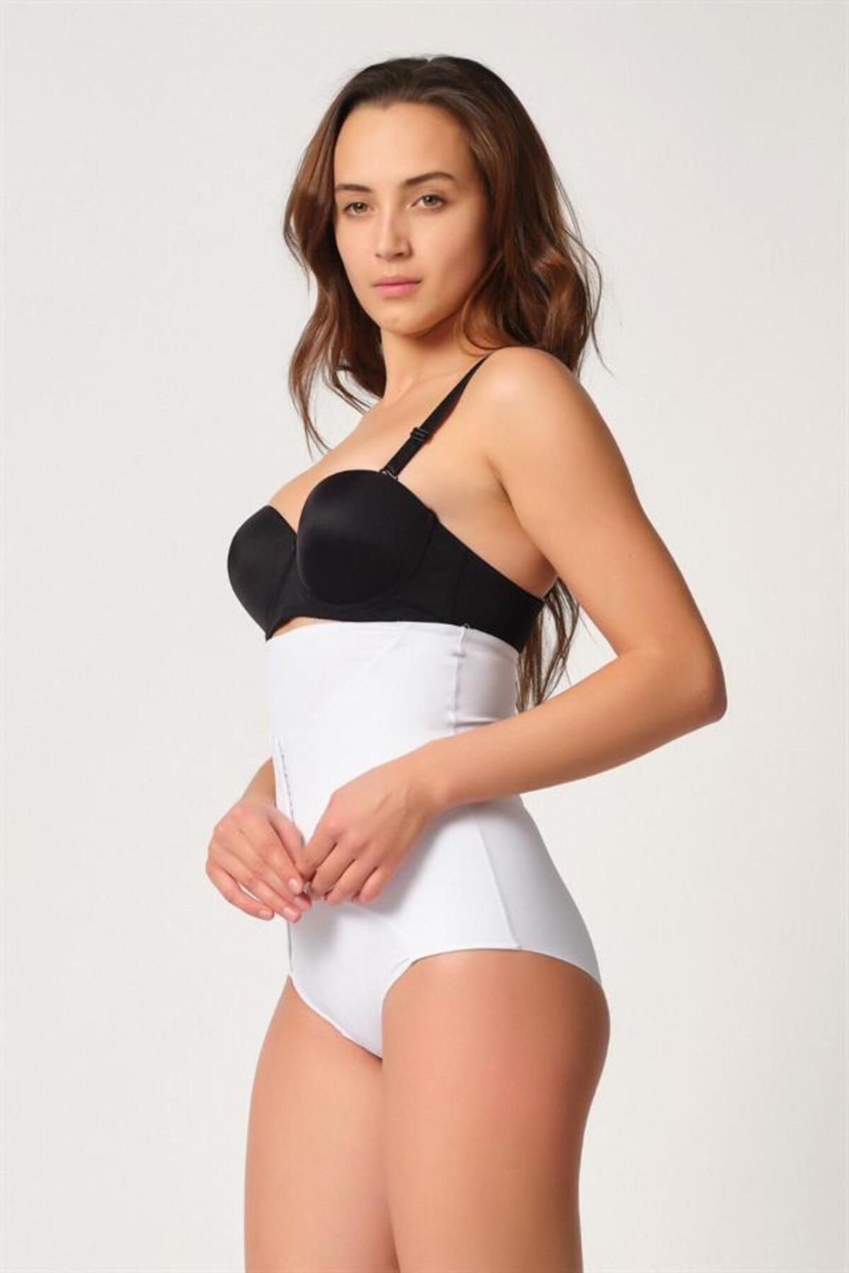 YNSGLOBAL Beyaz Emay 2932 Double Karın Agraf Destekli Slip Lazer Korse