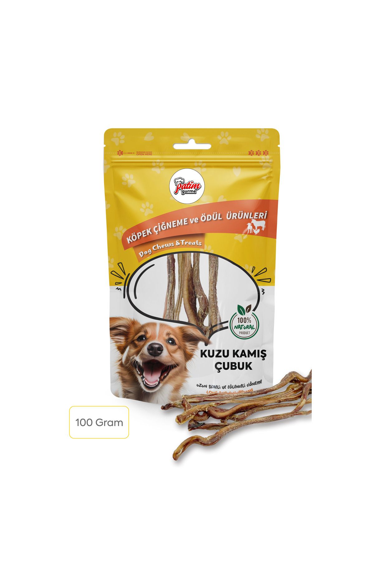 Patim Gurme Kuzu Kamış 100 gram %100 Doğal Köpek Ödül Maması