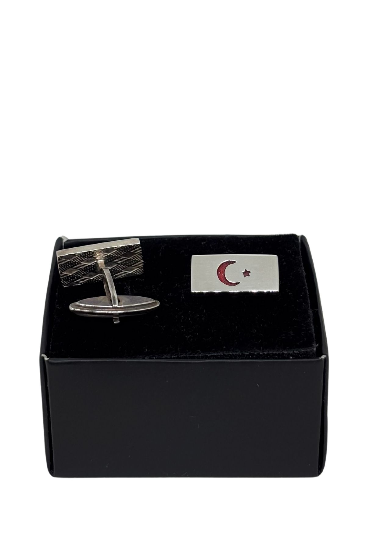 oya silver Dikdörtgen Kırmızı Ay Yıldız Gümüş Kol Düğmesi