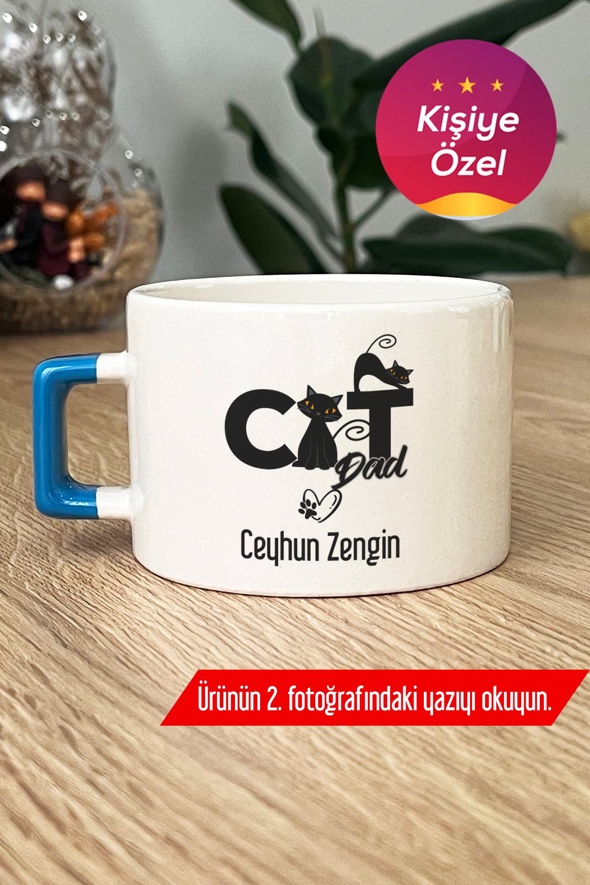 Hedizu Kişiye Özel Cat Dad Lüks Fincan Mavi Kedi Babası -3- T1S A1U