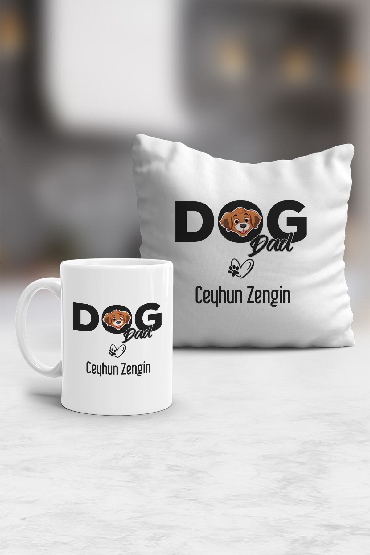 Hedizu Kişiye Özel Dog Dad Yastık ve Kupa Hediye Seti Köpek Babası