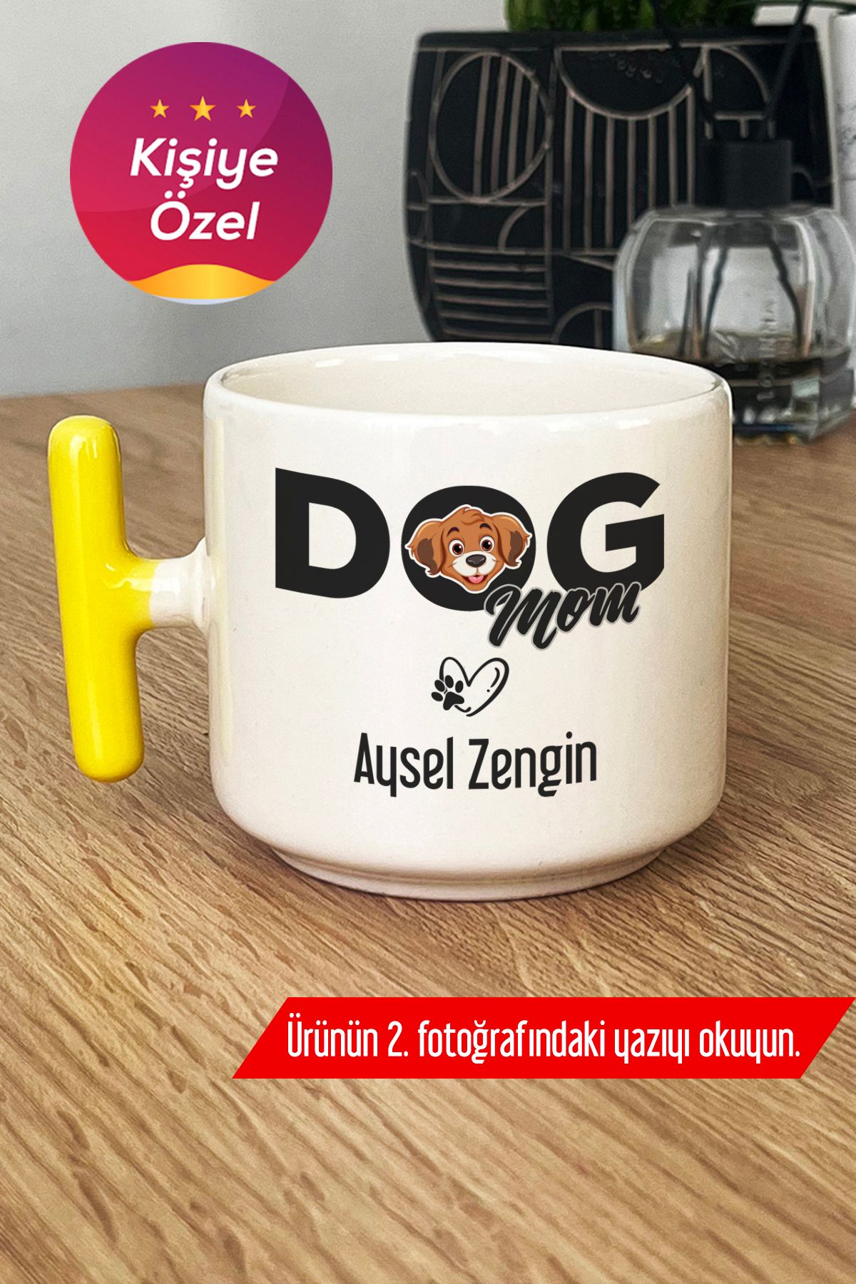 Hedizu Kişiye Özel Dog Mom Kupa Bardak T Kulplu Sarı Köpek Annesi R2İ Q4P