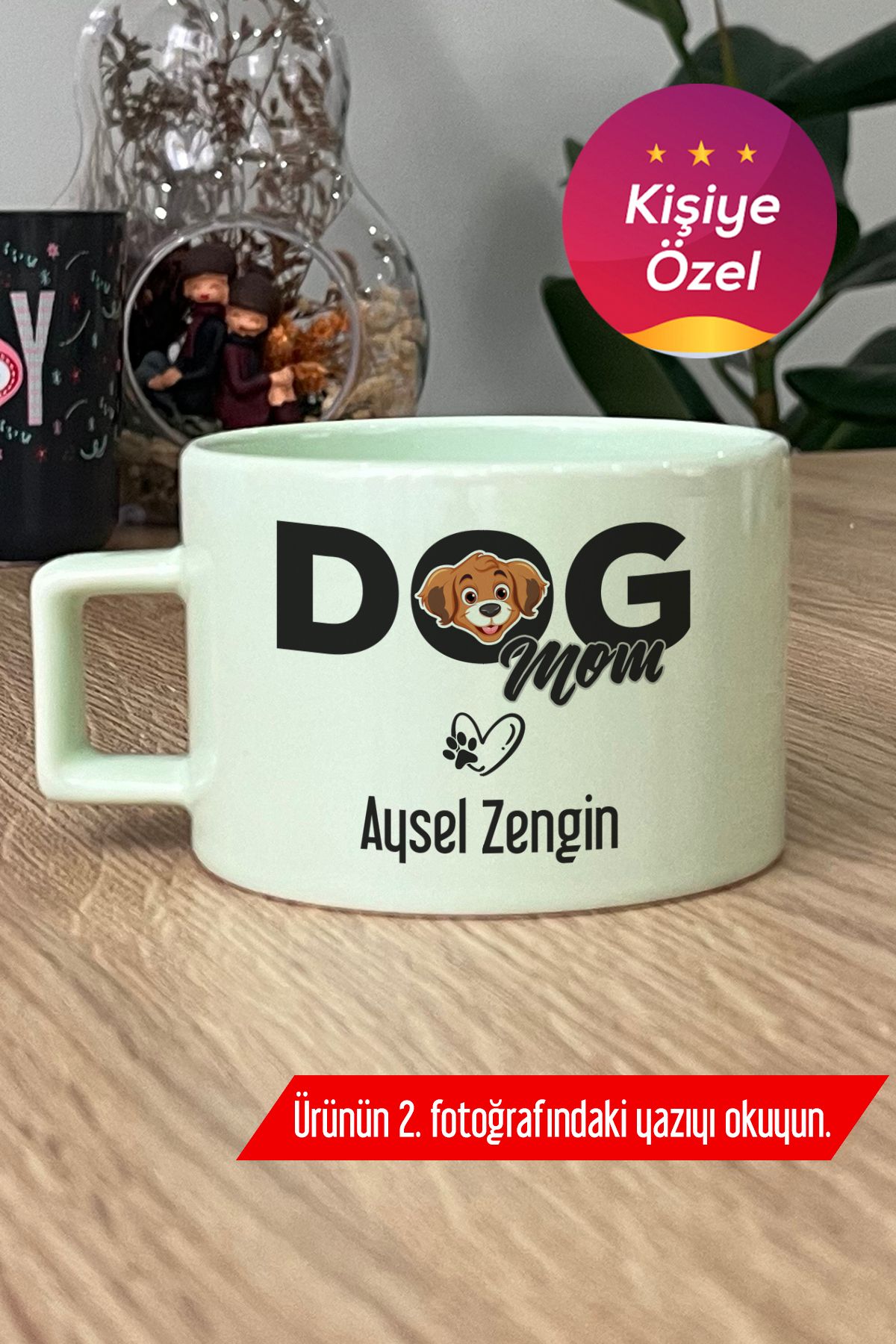 Hedizu Kişiye Özel Dog Mom Pastel Fincan Yeşil Köpek Annesi İ1E İ0X