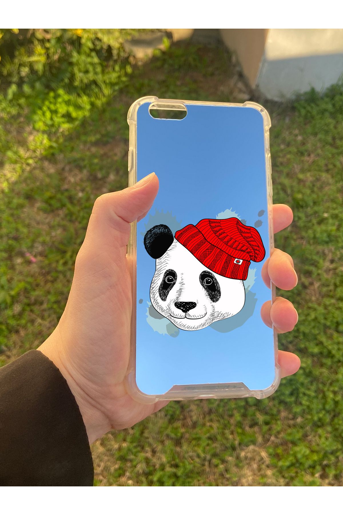 Skygo İphone 6 Plus Uyumlu Aynalı Panda Desenli Darbe Kamera Korumalı Silikon Telefon Kılıfı