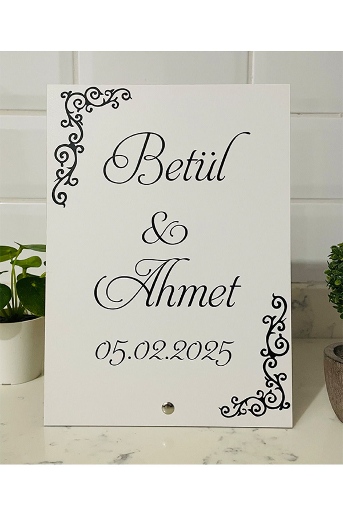 estölye Placă De Identificare Pentru Birou Cu Imprimare Uv Din Lemn, Promisiune De Promisiune, Nuntă Cu Henna (nu Imprimare Uv Din Plexiglas) - One