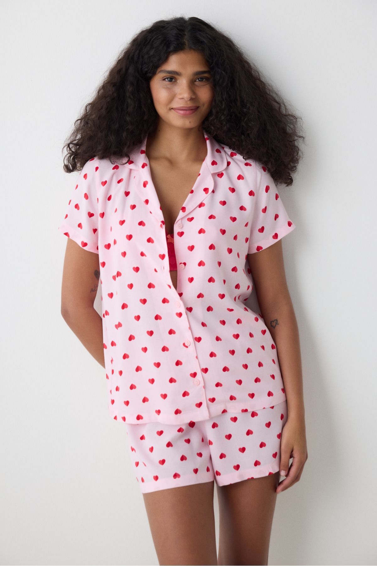 Penti-Buttoned Amour Shirt Pink Pajama Set with Shorts - Loves Paris Collection 1