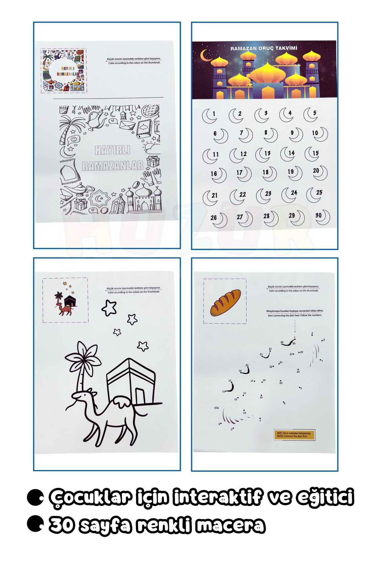 Huzur Party Store Ramazan Bayramı 30 Gün Resimli Boyama Kitabı Takvimli İnteraktif ve Eğitici Yaprak Çocuk Boyama fotoğrafı 2 (önizleme)