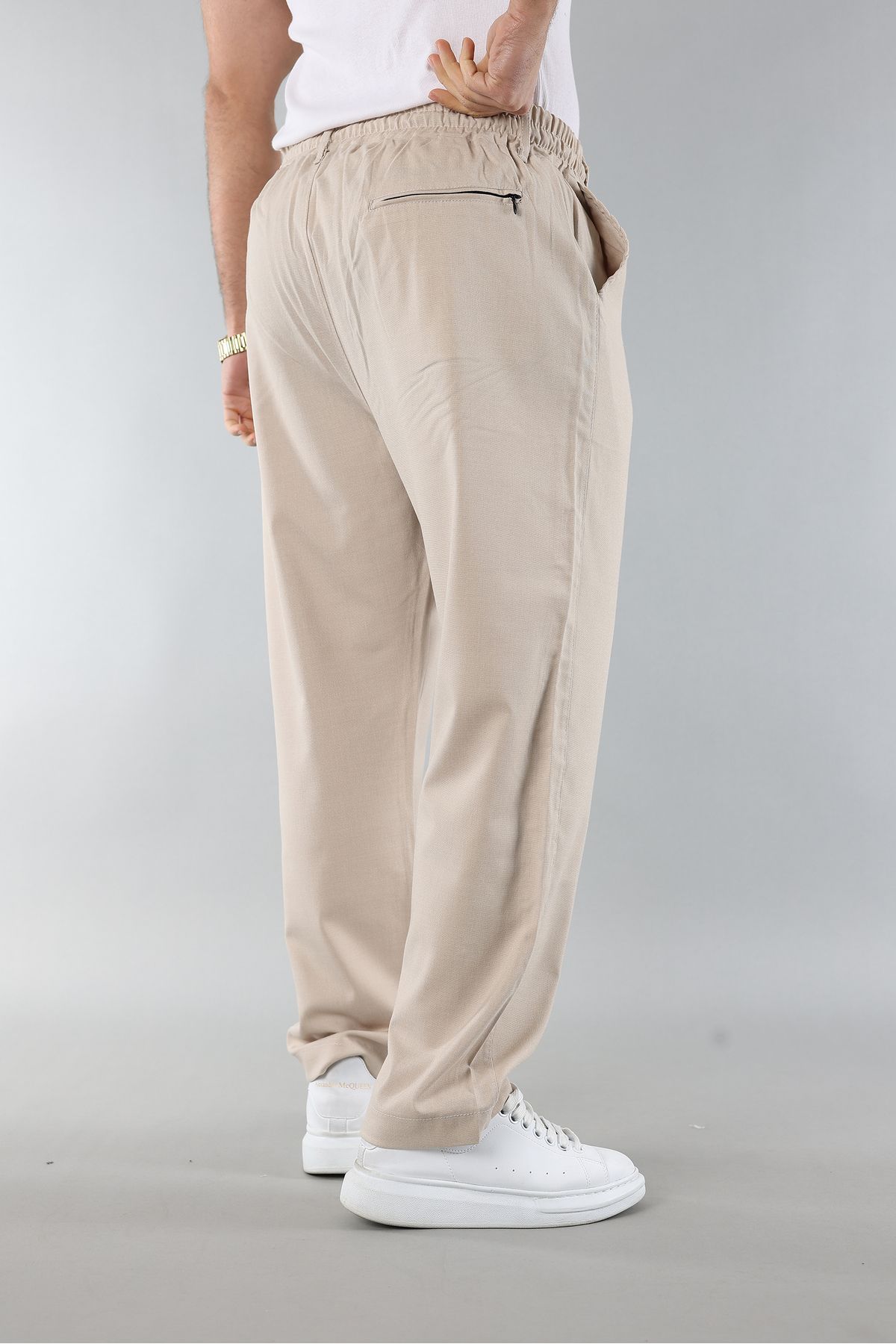 Artı1-New Season Elastic Waist and Lace-Up Quality Relaxed Fit Classic Wide Leg Baggy Pants 3