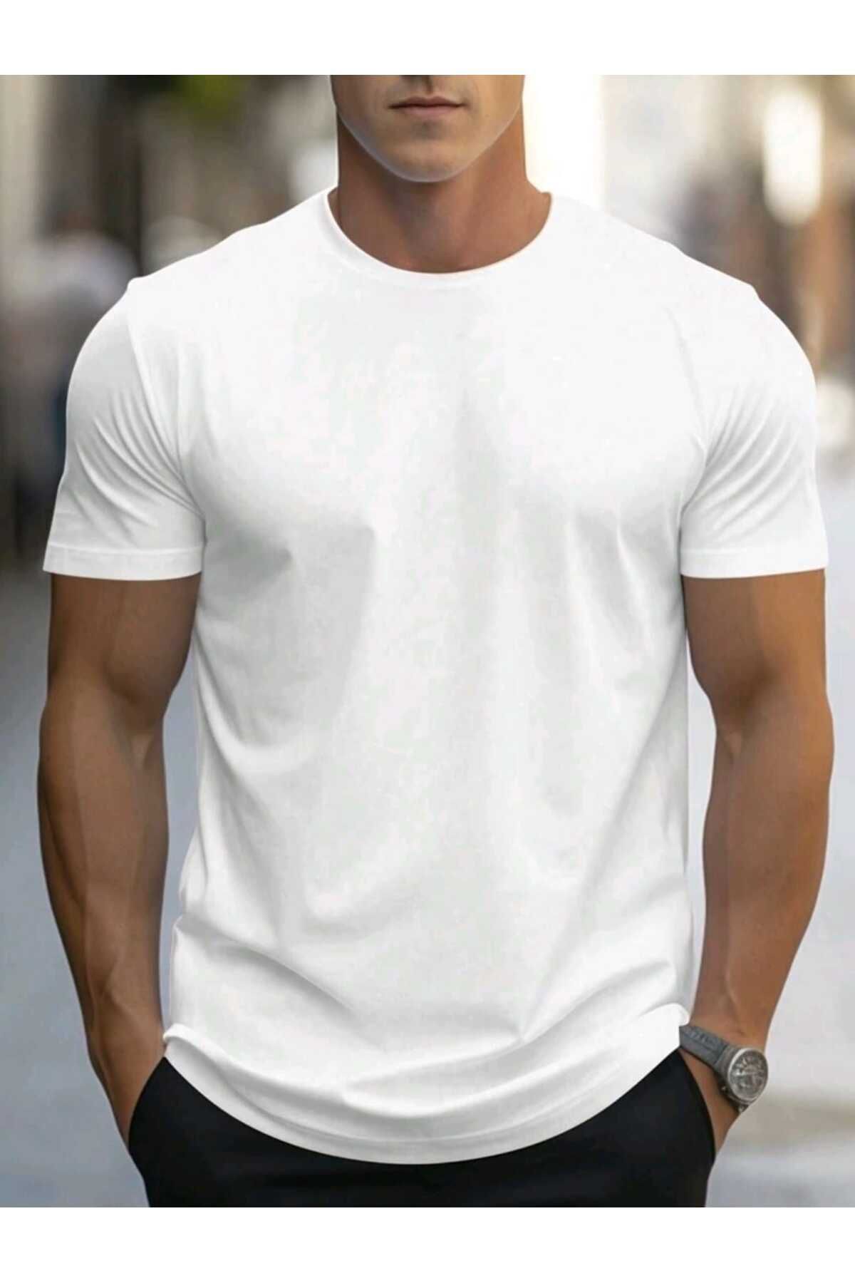 FAVORİST Erkek yazlık pamuklu Basic T-shirt Düz Model