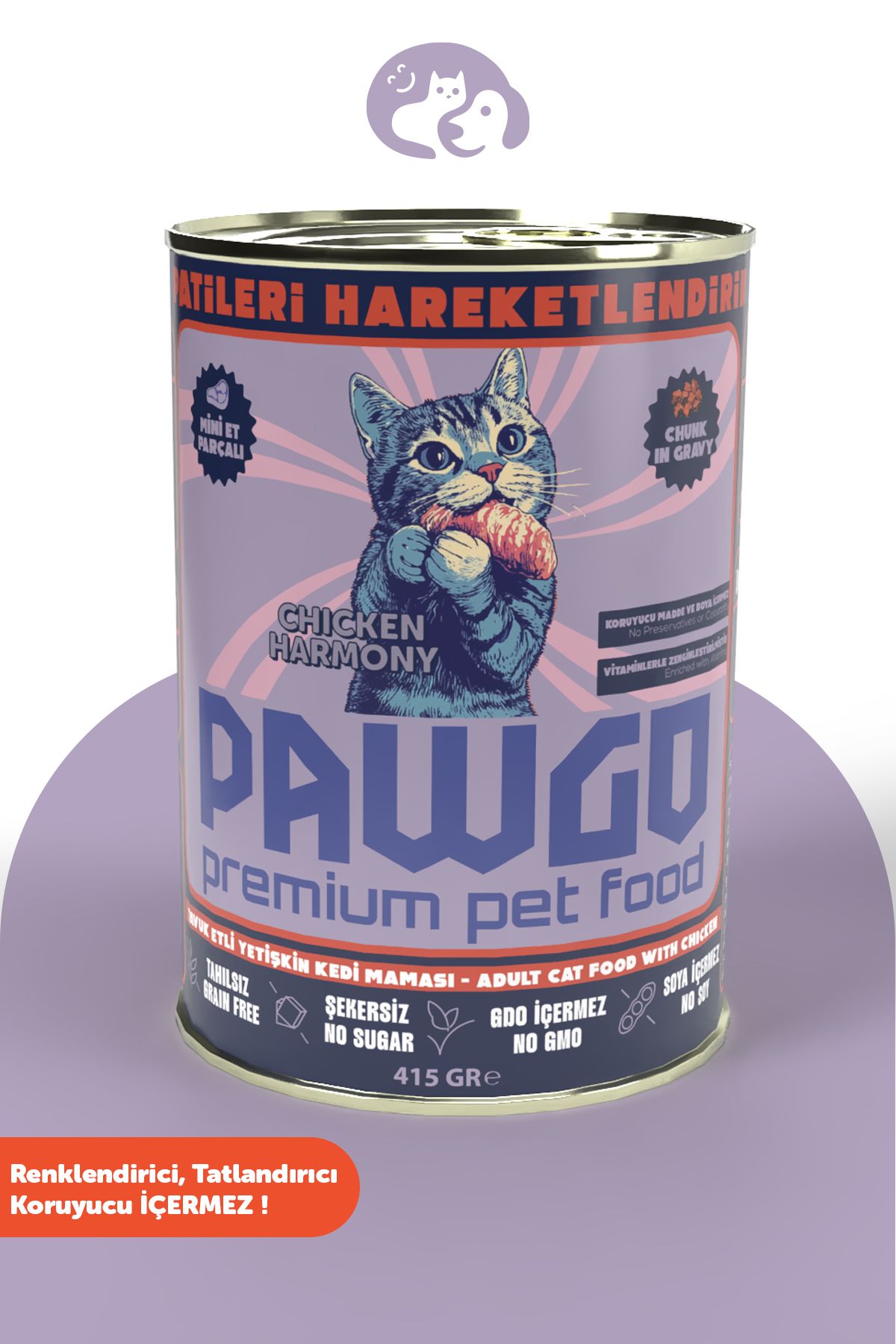 PAWGO Chicken Harmony | Tavuk Etli | Premium | Yetişkin | Mini Parça Etli | Kedi Yaş Mama | 415g