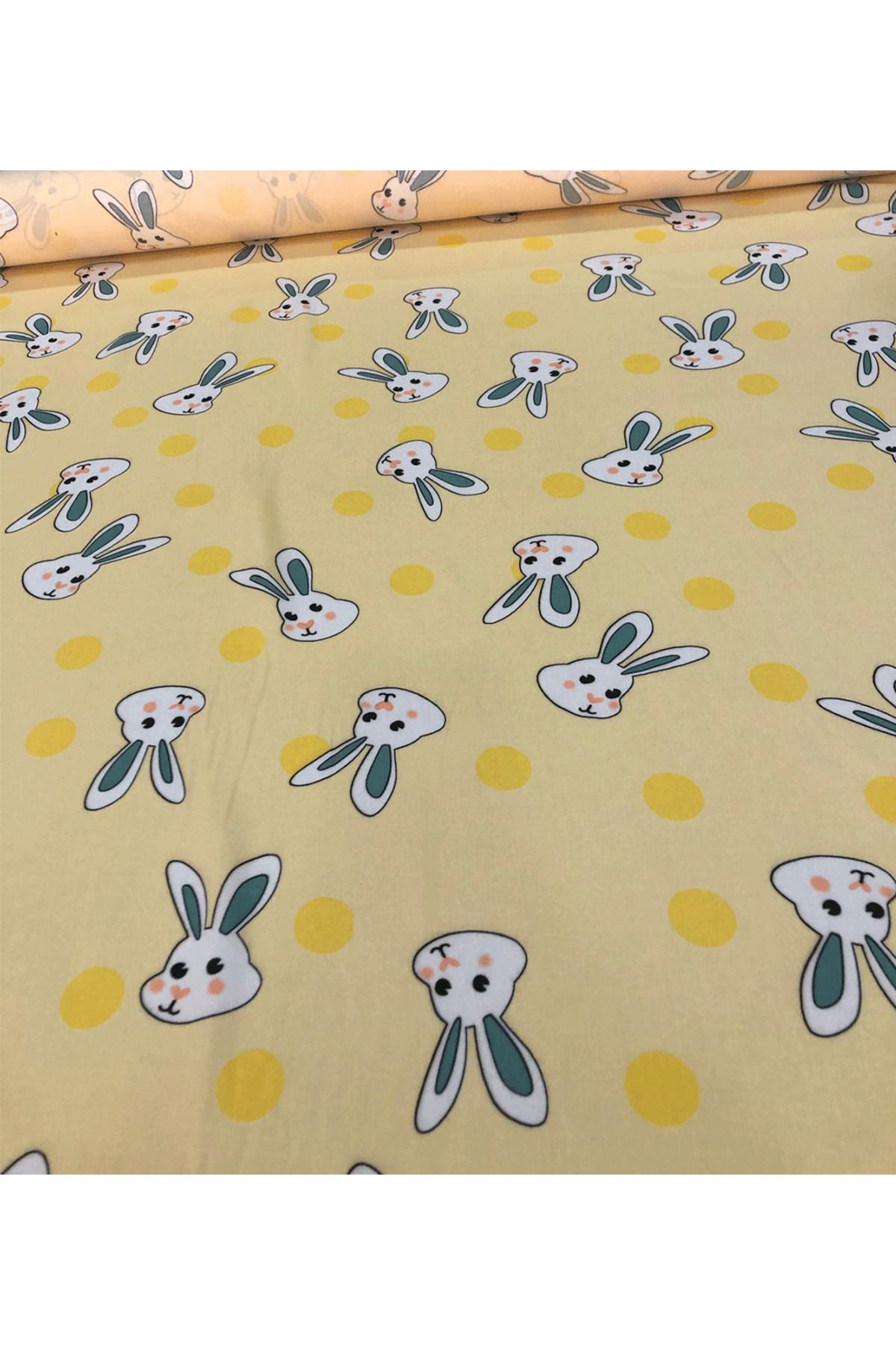 turkanlarhome-Imported Viscose Fabric 100% Cotton Double Top Yellow Rabbit Pattern 1