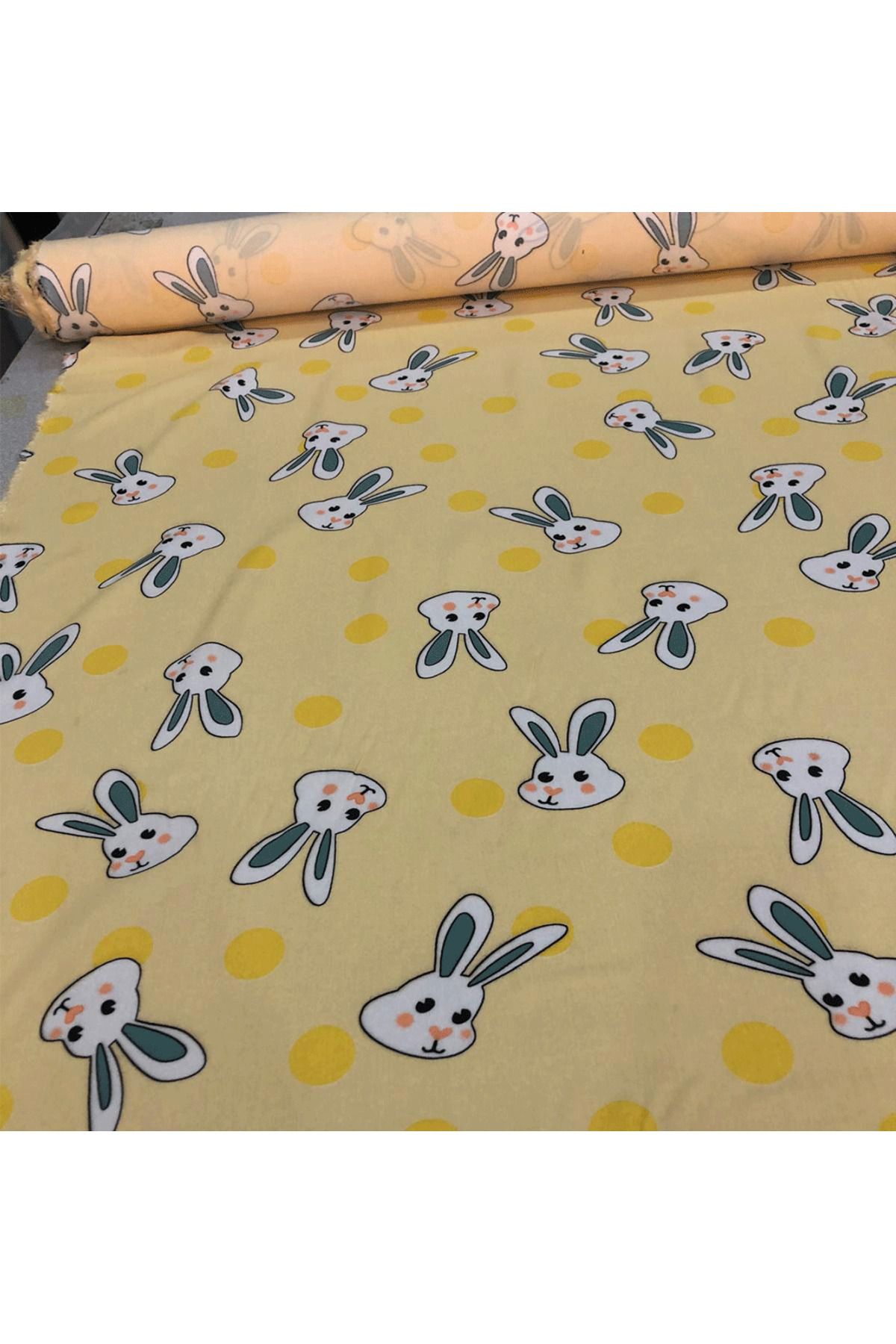 turkanlarhome-Imported Viscose Fabric 100% Cotton Double Top Yellow Rabbit Pattern 2