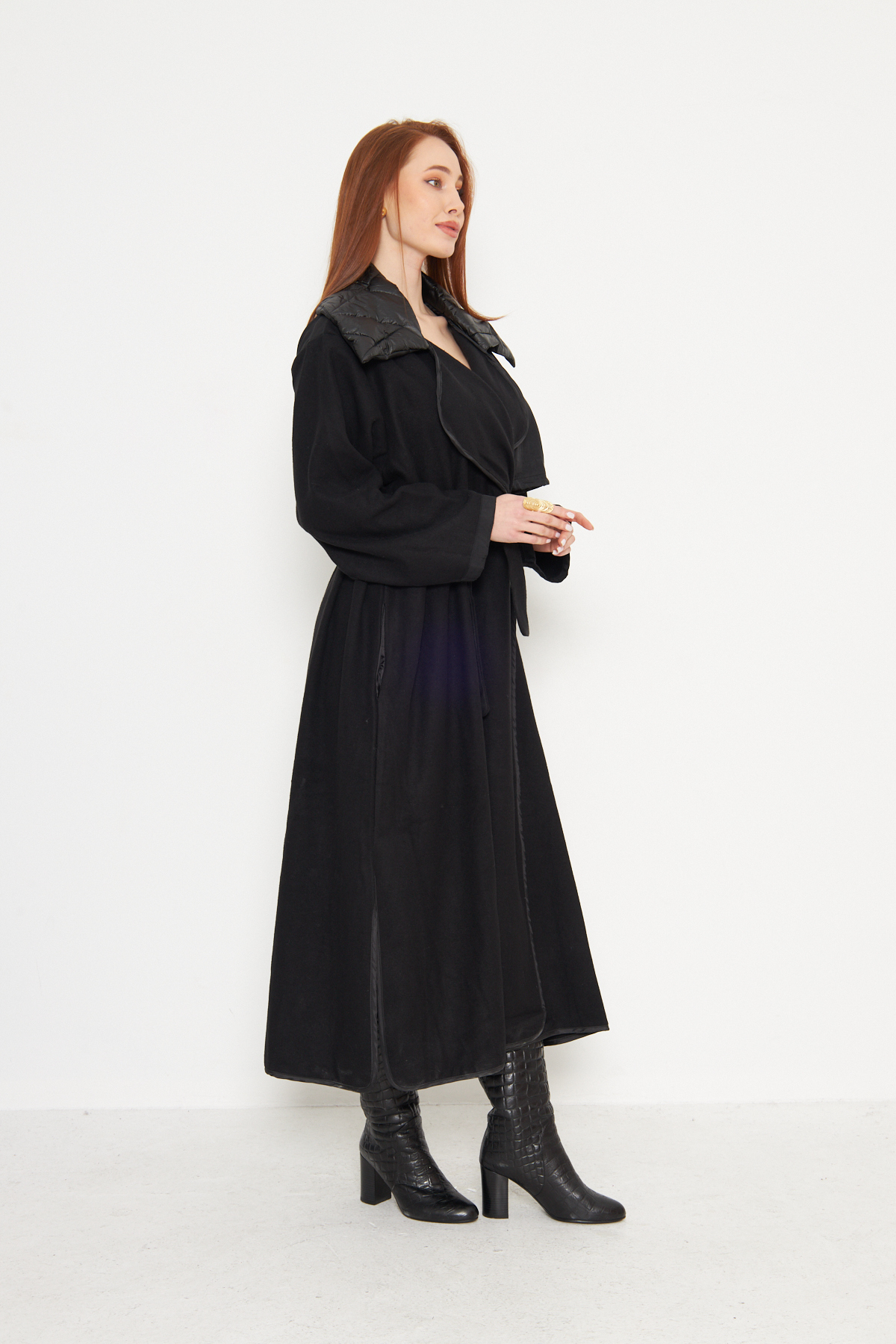 Kutaf  Siyah Özel Tasarım Oversize Kruvaze Yaka Astarlı Dış Giyim - Görsel 8