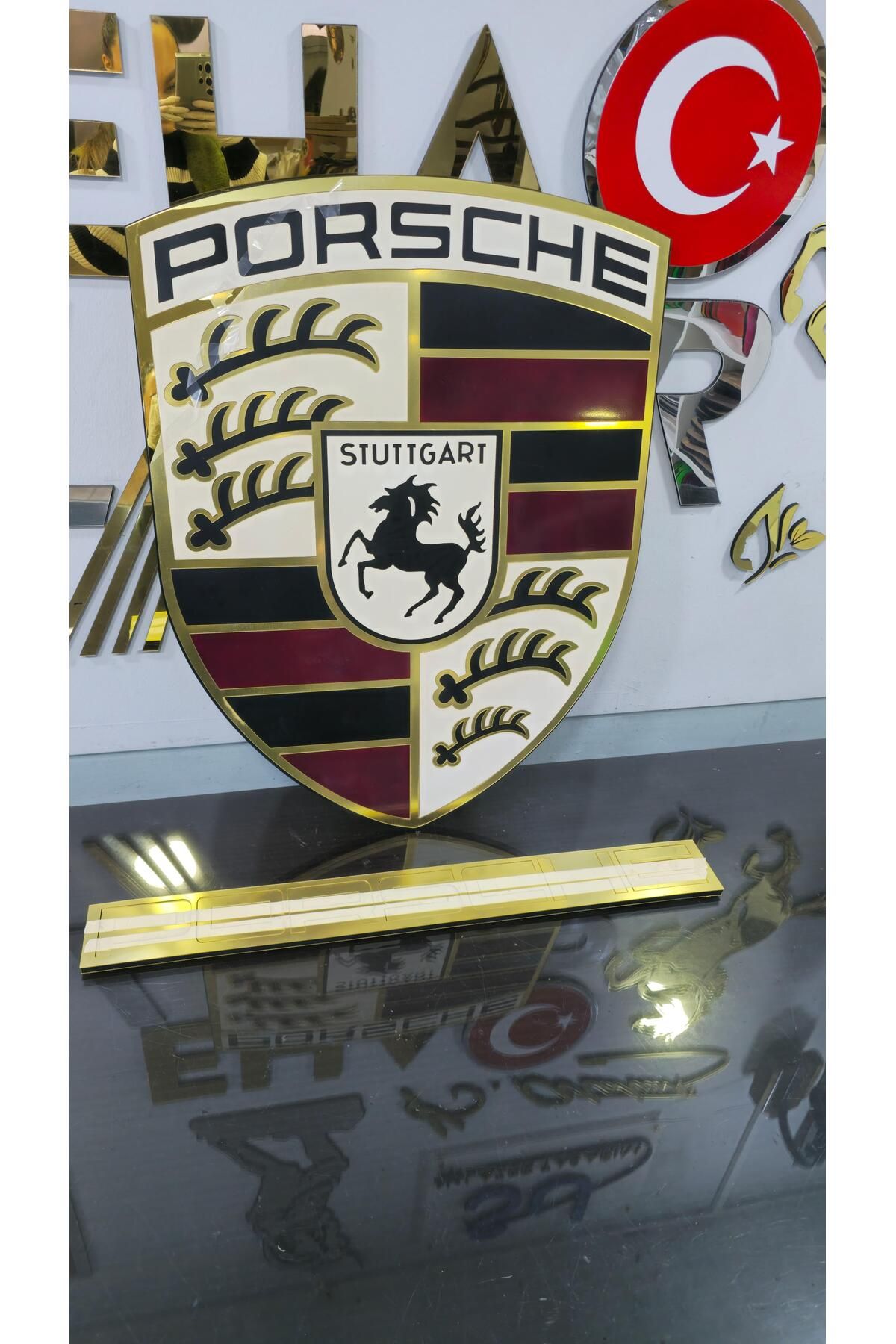 EHA LAZER Lüks araba logo duvar dekoru Porsche