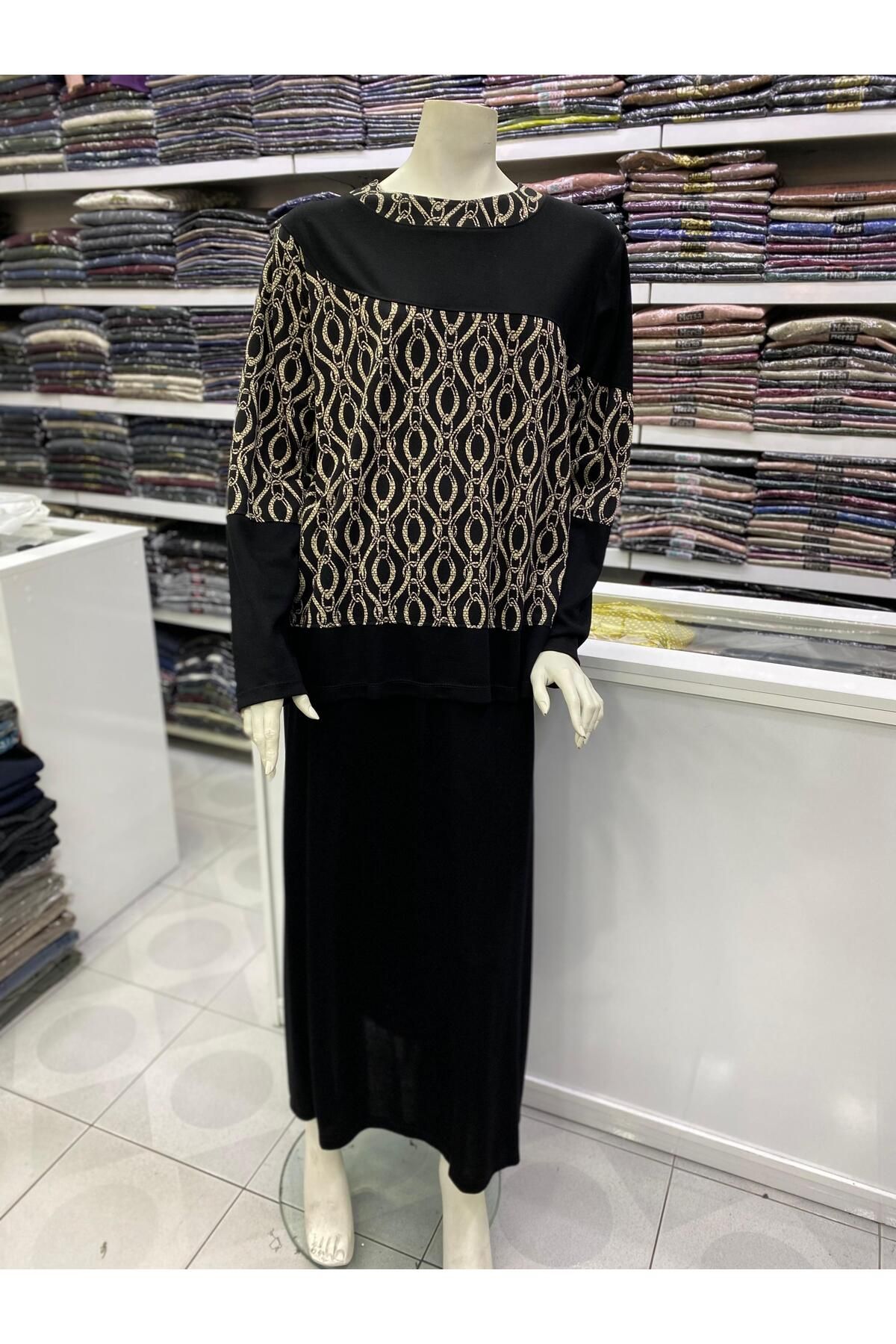 Butik Siyah Renk Etekli Pamuklu Kadın Tesettür Takım