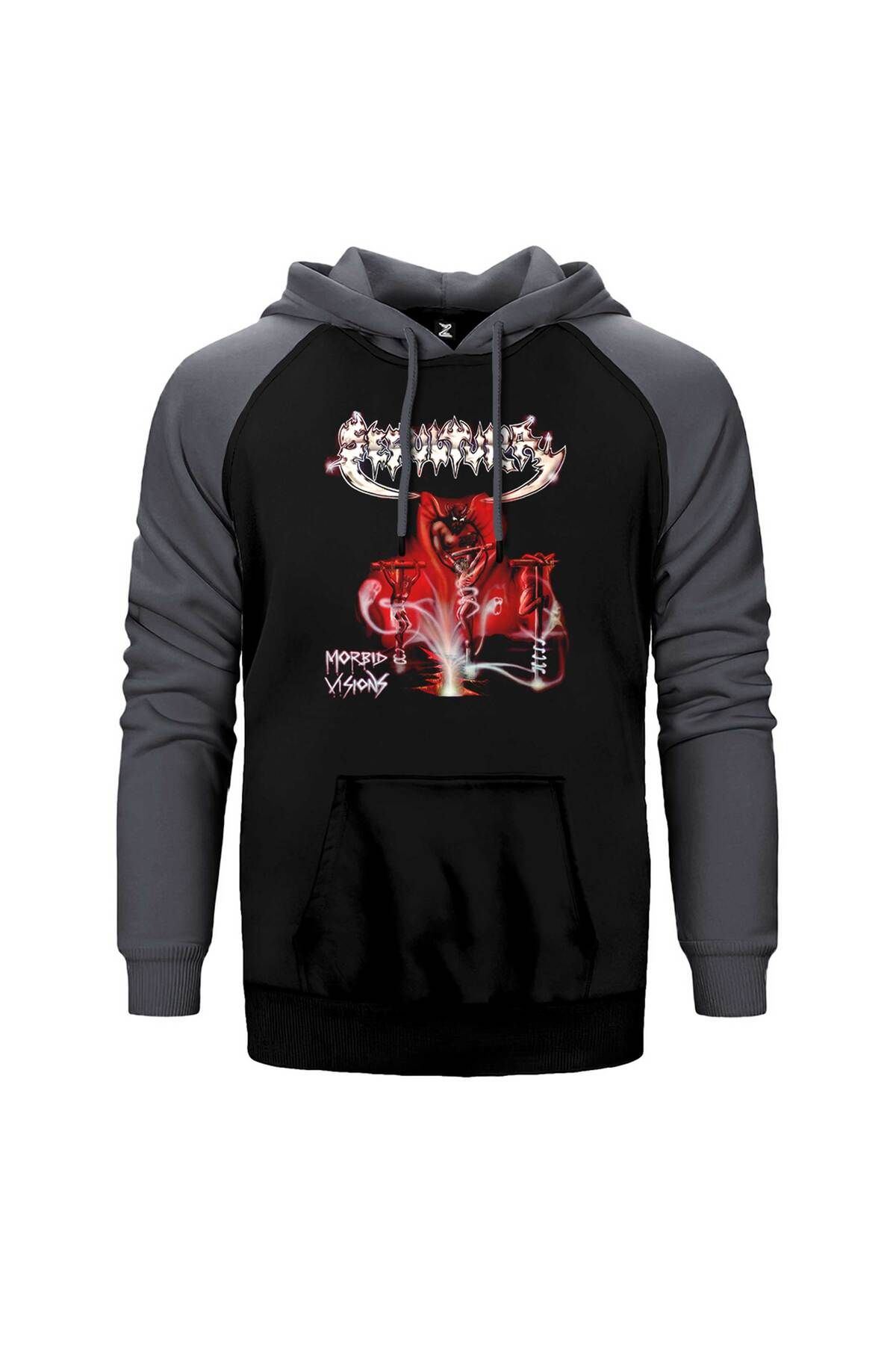 Z zepplin Sepultura Morbid Visions Gri Renk Reglan Kol Kapşonlu Sweatshirt