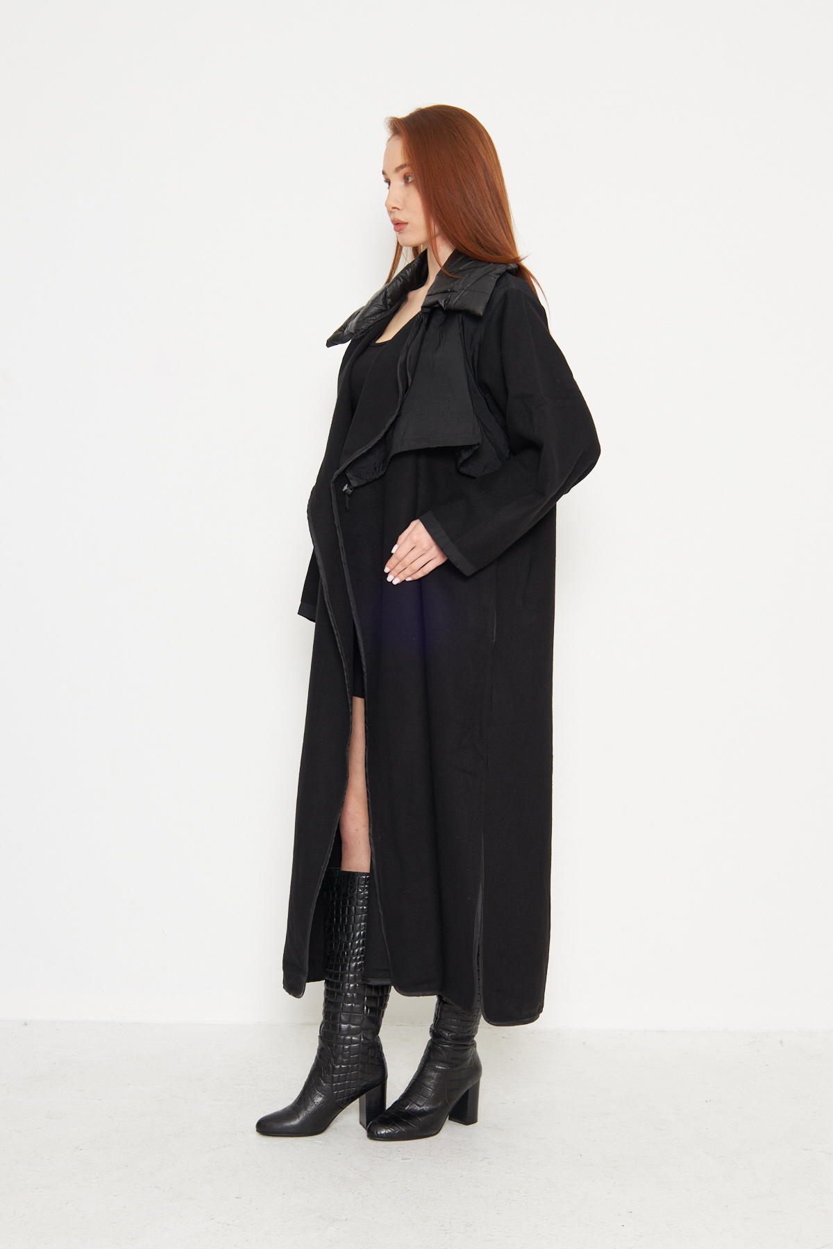 Kutaf  Siyah Özel Tasarım Oversize Kruvaze Yaka Astarlı Dış Giyim - Görsel 2