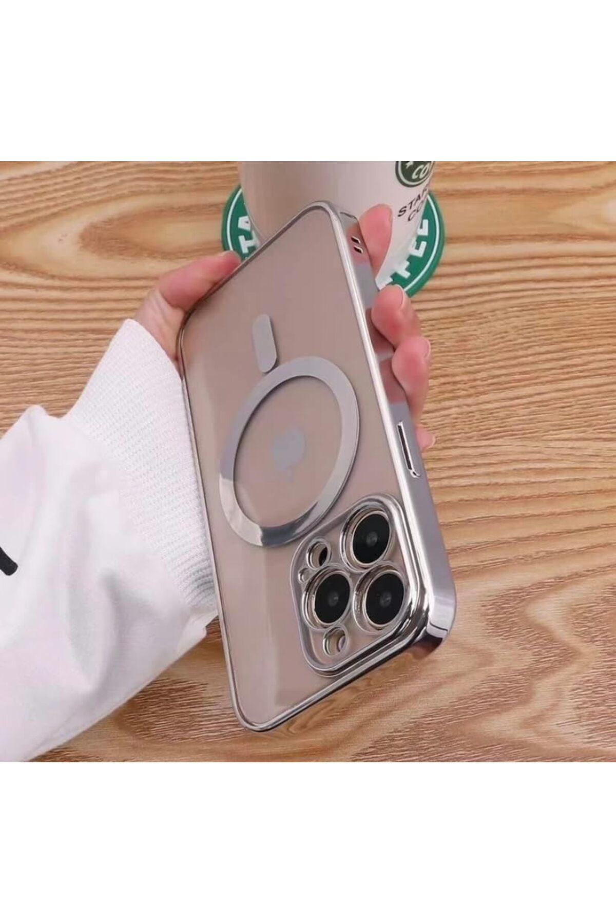 STOREMAX srhtDS aks iphone 14 pro için kablosuz şarj ile uyumlu, kamera lens korumalı lazer kılıf gümü