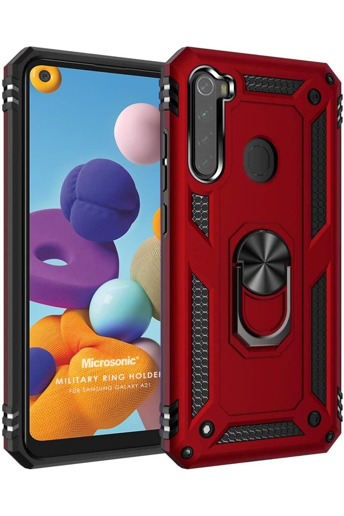 STOREMAX srhtDS Galaxy A21 için Kılıf Military Ring Holder Kırmızı [Galaxy A21 ile Uyumlu Kılıf - Kı