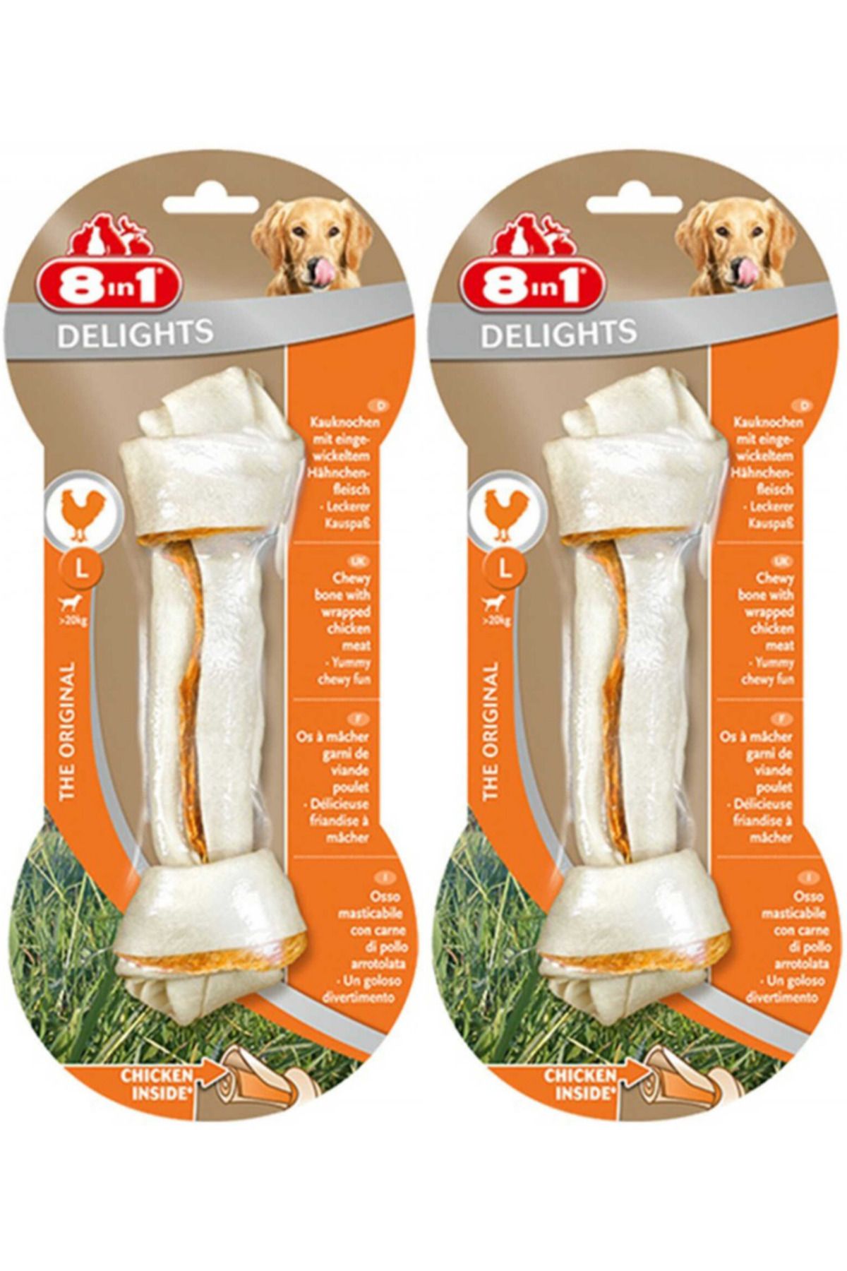 8in1 Delights Bones Tavuklu Düğümlü Tartar Önleyici Köpek Ağız Bakım Kemiği 85gr [L] - 2 Adet