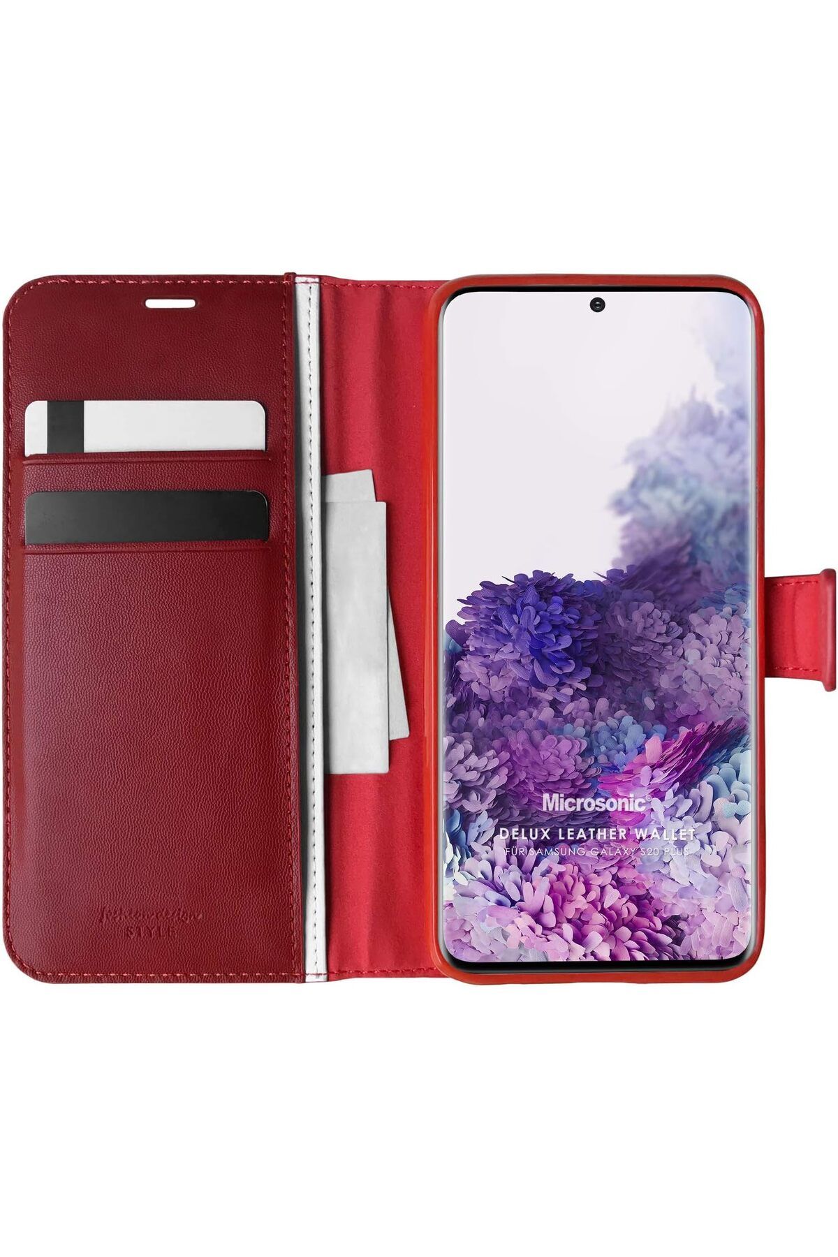 STOREMAX nffashopm Galaxy S20 Plus için Kılıf Delux Leather Wallet Kırmızı [Galaxy S20 Plus ile Uyumlu