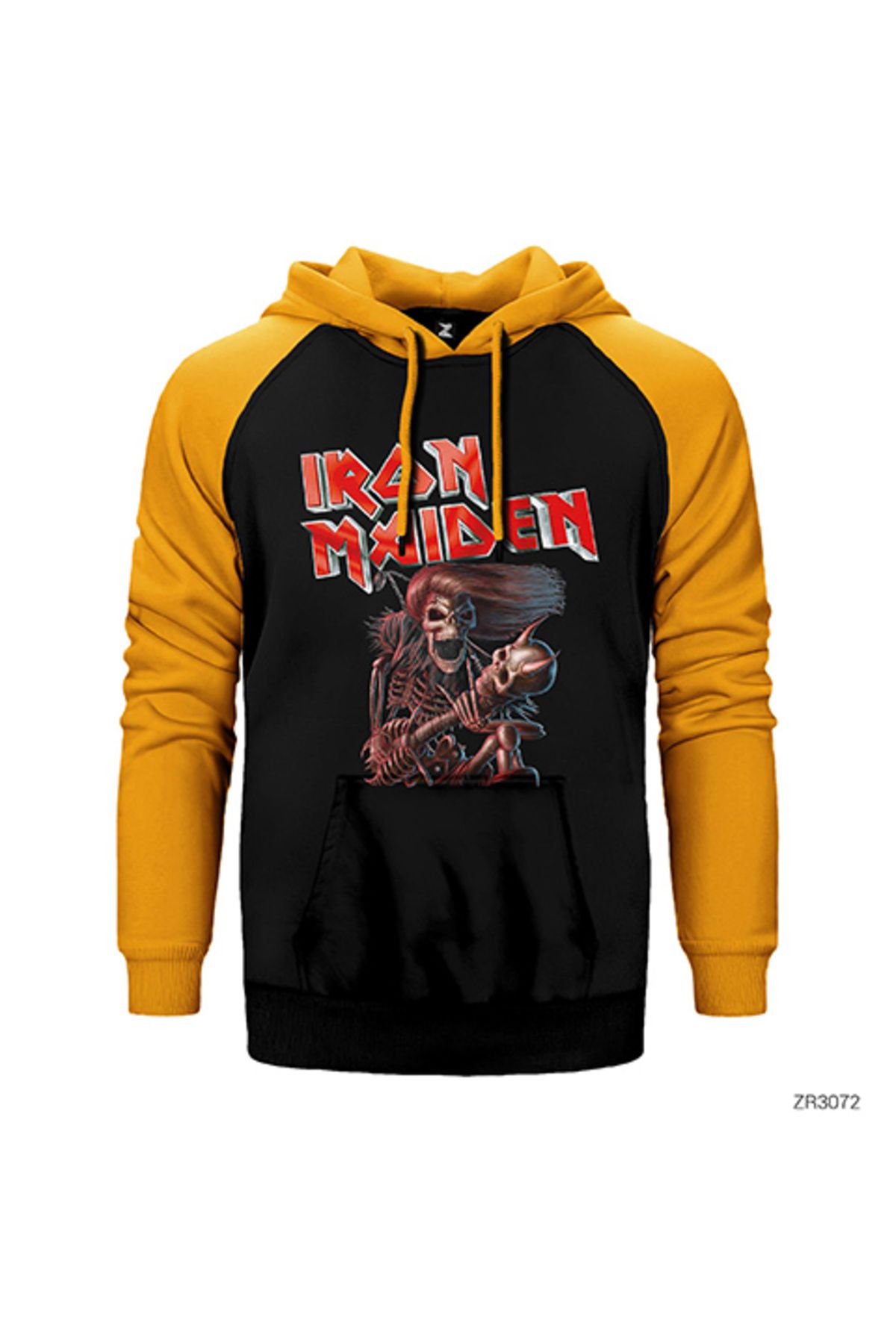 Z zepplin Iron Maiden Skull Sarı Renk Reglan Kol Kapşonlu Sweatshirt