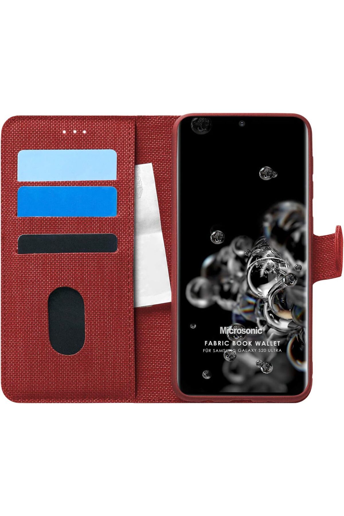 STOREMAX nslmshop Galaxy S20 Ultra için Kılıf Fabric Book Wallet Kırmızı [Galaxy S20 Ultra ile Uyumlu K