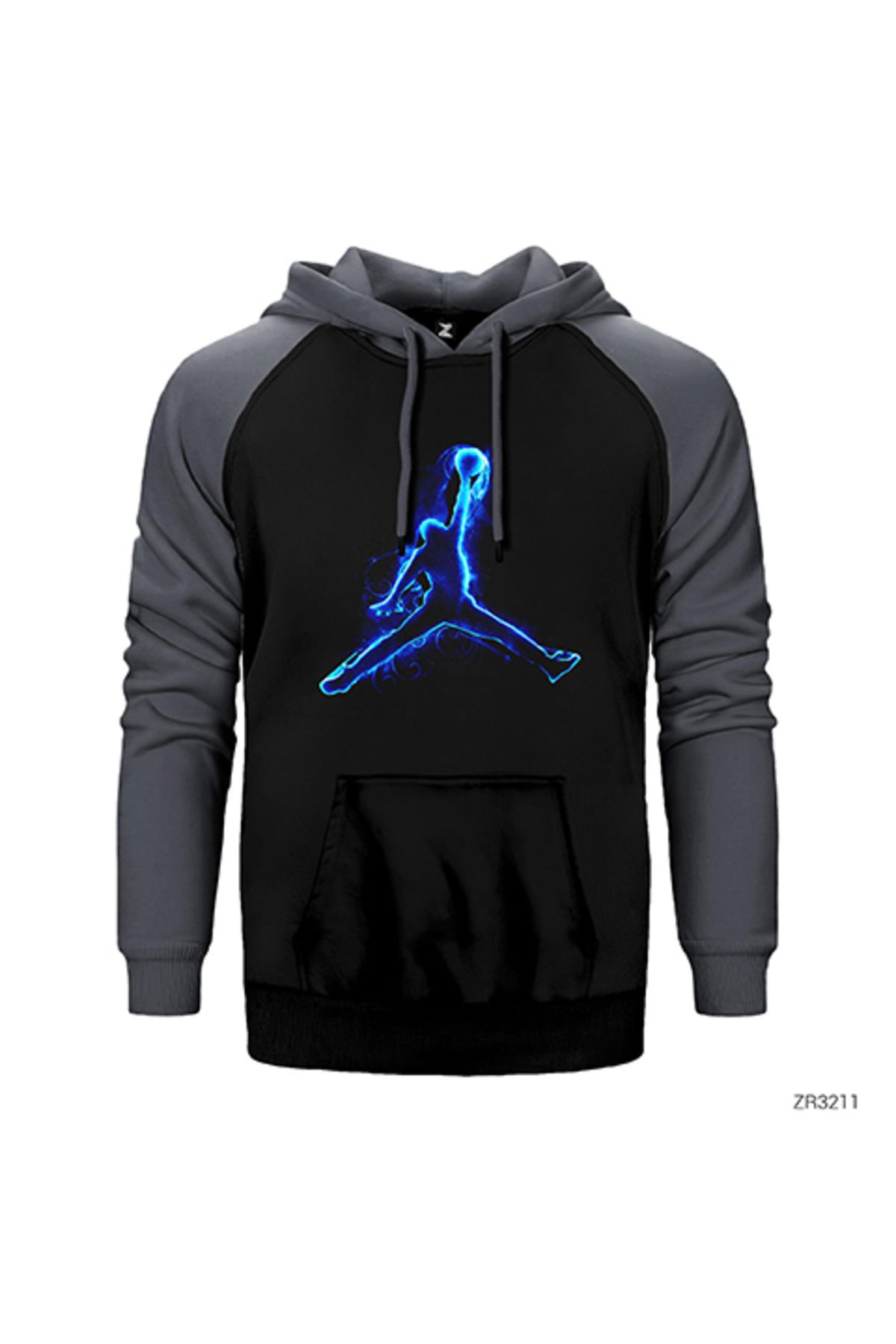 Z zepplin Air Jordn Blue Neon Gri Renk Reglan Kol Kapşonlu Sweatshirt