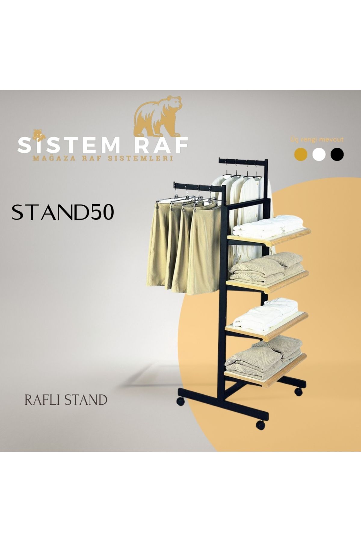 sistem raf Sabit Raflı Stand - Ahşap Katlı Askılık