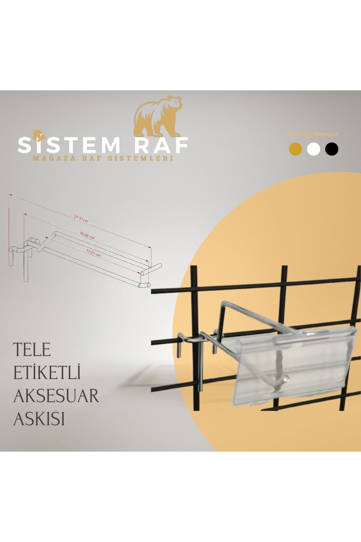 sistem raf Tel Panoya Uyumlu Etiketlikli Kanca - 25’li Paket