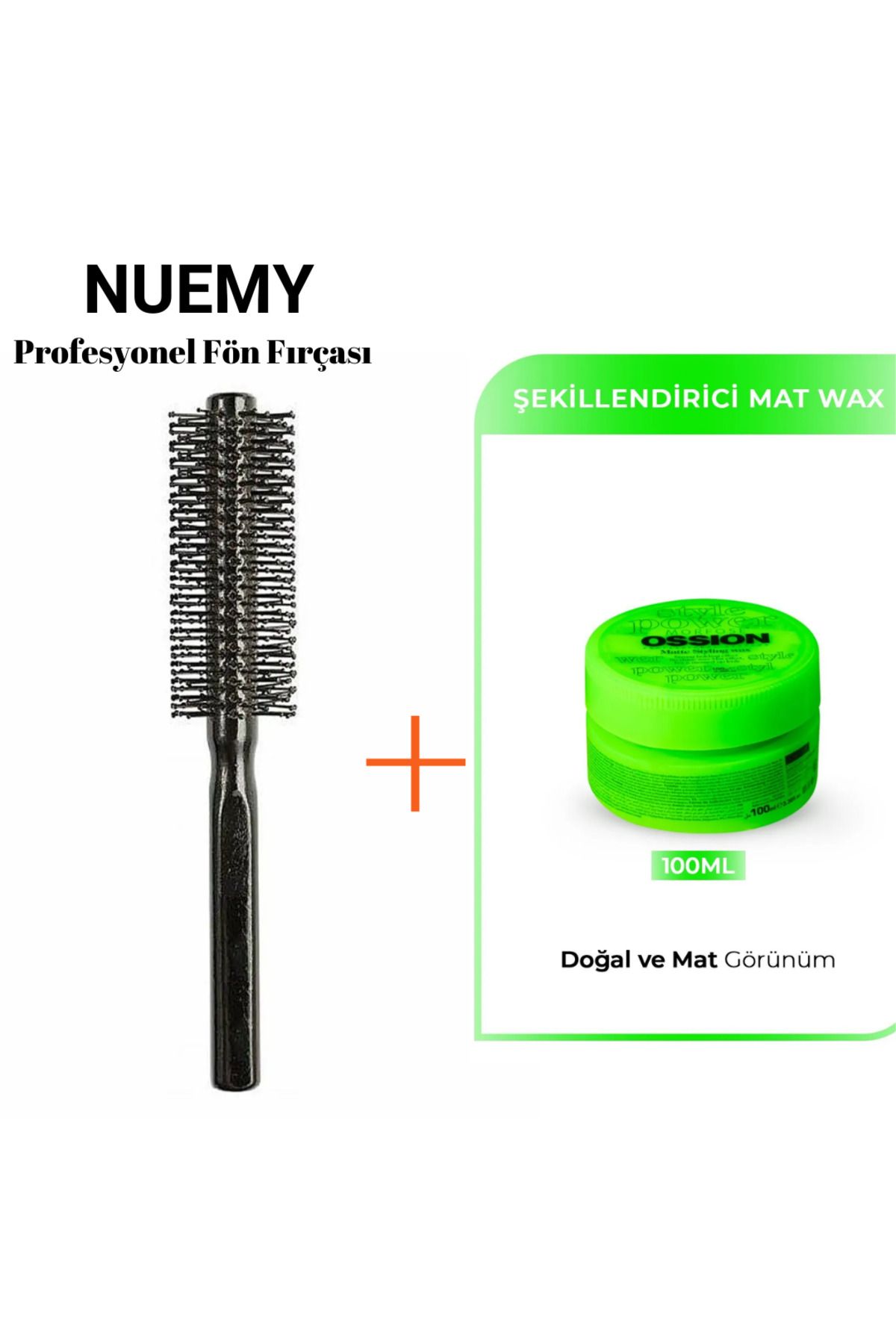 NUEMY Profesyonel Berber Kuaför Saç Fön Fırçası + Ossion Style Wax 100 Ml