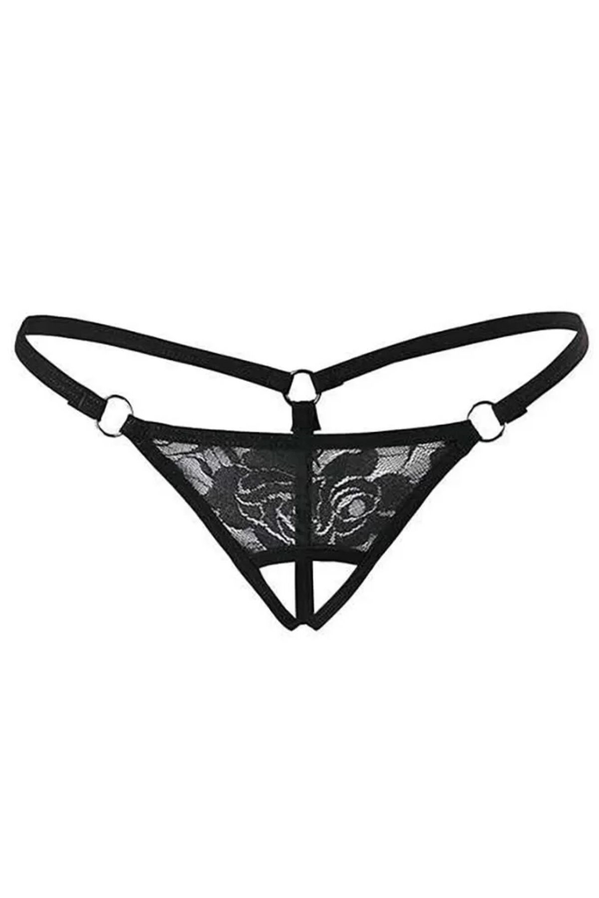 ÇERÇİCİ Siyah Dantelli Özel Bölgesi Açık G-string Tm1167