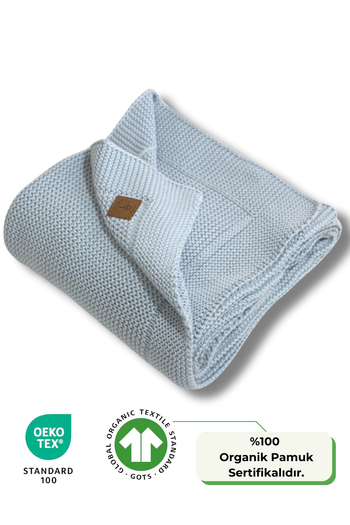 Next Baby LITTLE DEDI Organic Cotton Knitted Light Blue Baby Blanket