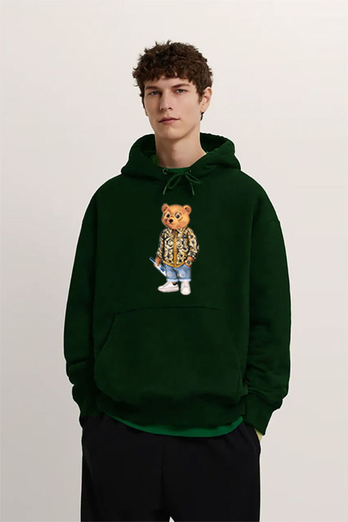 Çarşı35 sweatshirt ayıcık baskılı 3D baskı ile yıkamalarda uzun süre iyi performans sağlar kapüşonlu