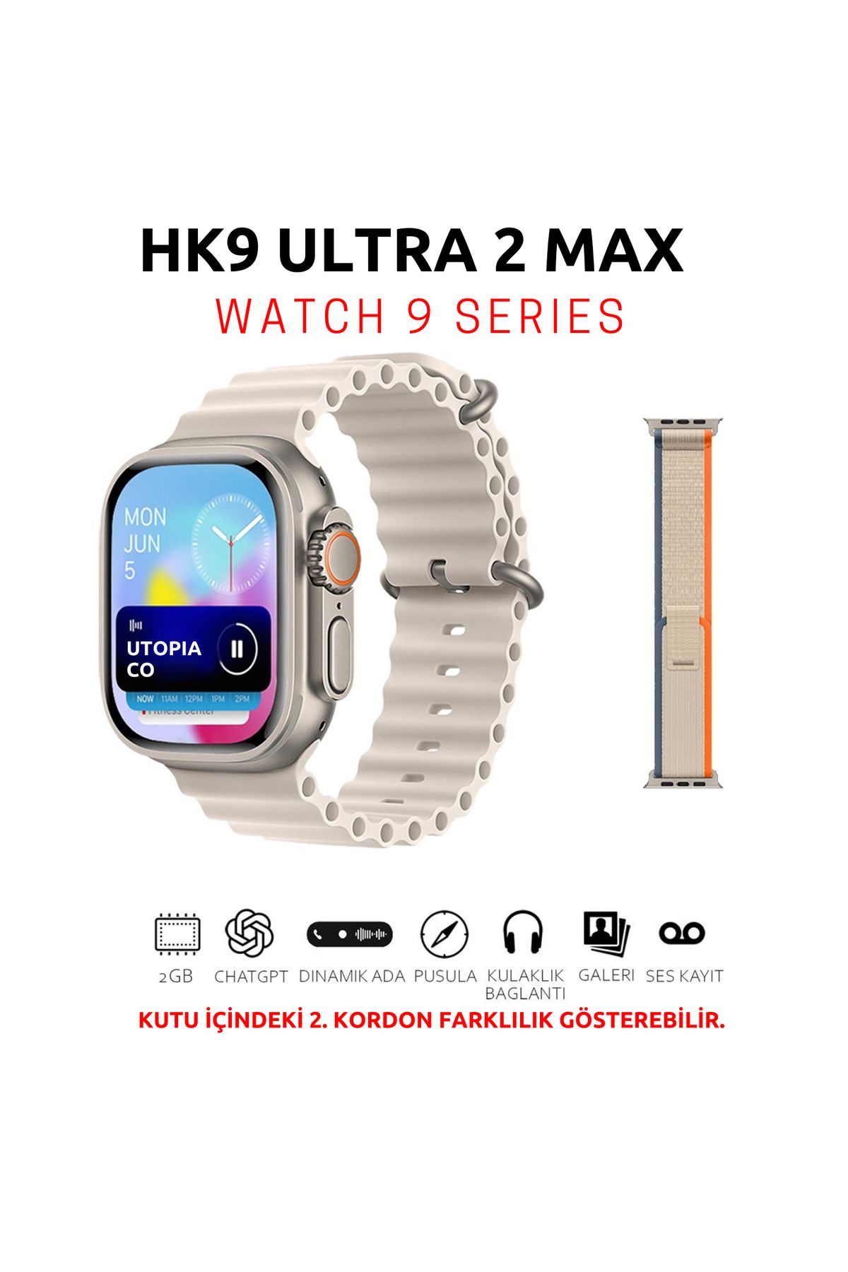 TEKNOTOPIA HK9 Ultra 2 Max Akıllı Saat Amoled Ekran 49mm Bluetooth Sesli Görüşme Android Ios Uyumlu