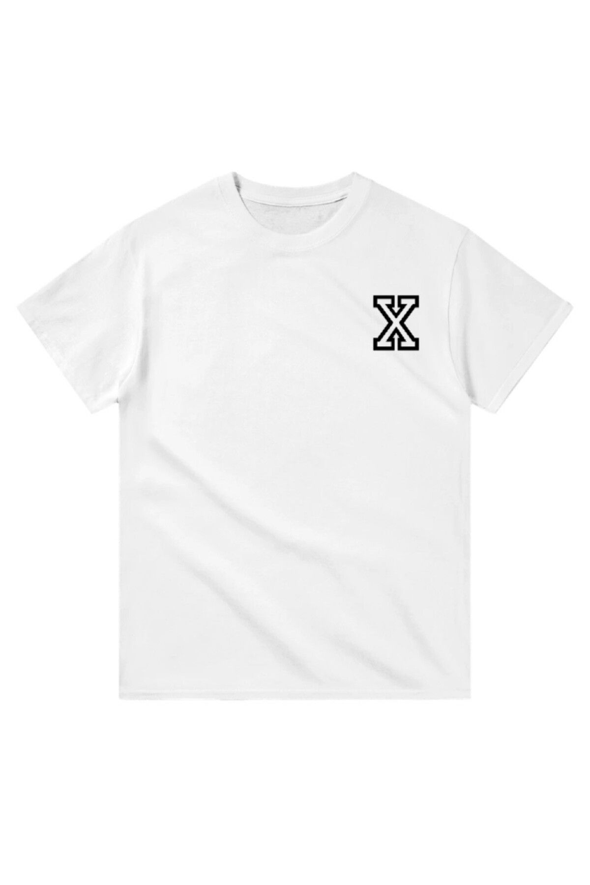 Cooqpoo X Harfi Baskılı XS-S-M-L-XL-2XL Beden Kadın Erkek Unisex Pamuklu Beyaz Tshirt