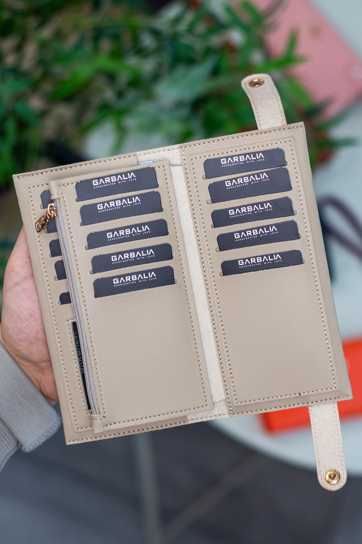 Garbalia  Tiran Bilek Askılı Bozuk Para Bölmeli Bol Kartlıklı Bej Kadın Cüzdanı - Görsel 5