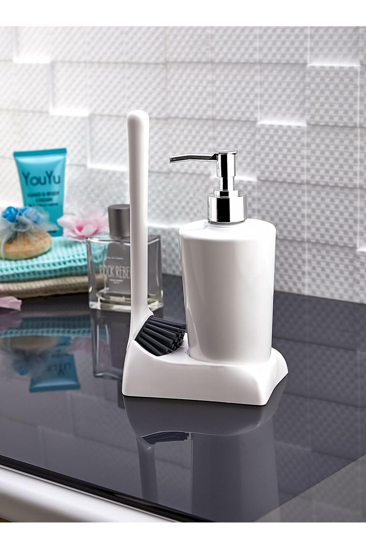 STOREMAX mrttnca HOME Armona Silikon Fırçalı Mutfak Banyo Sıvı Sabunluk Süngerlik Seti trndymrt 1087243