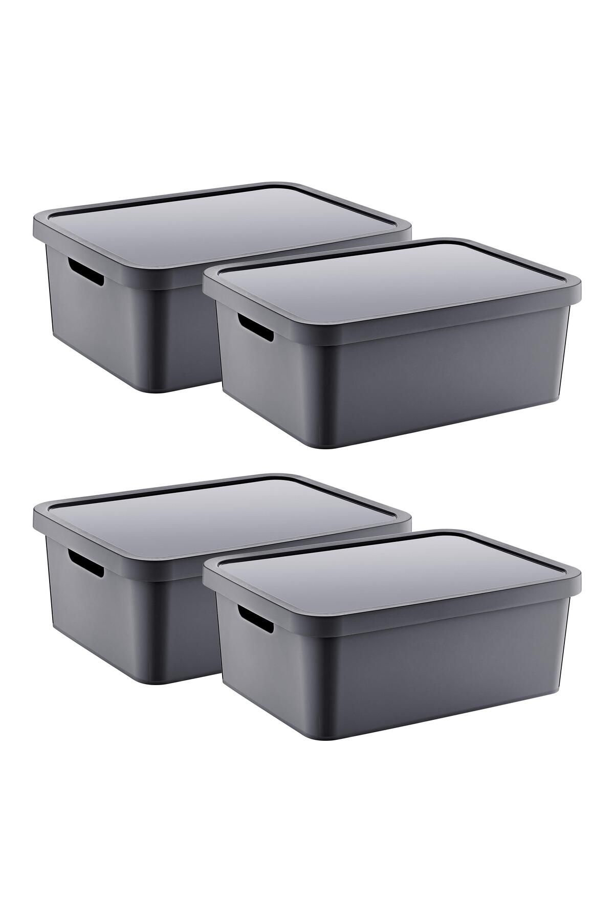 Smartware-Anthracite 12 Lt Set of 4 Stafi - Multi-Purpose Box with Lid 1