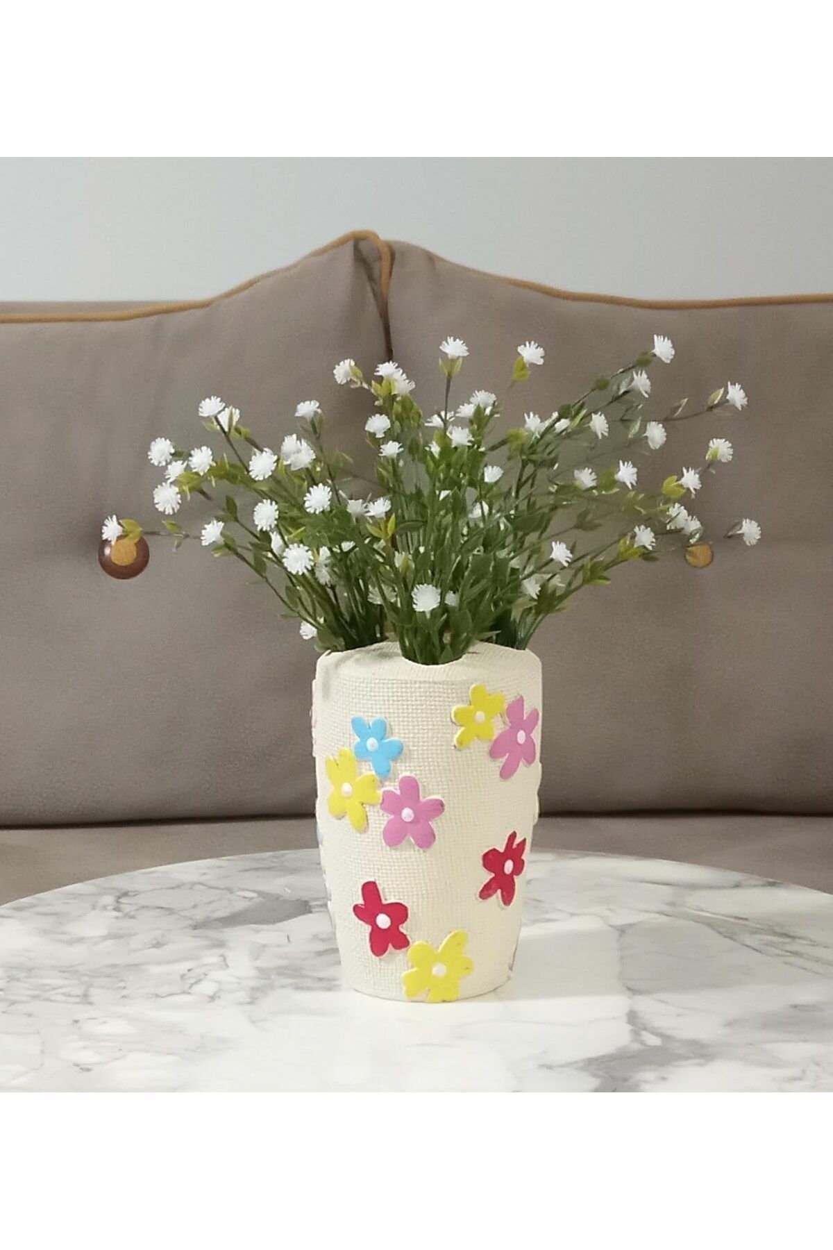 STOREMAX mrttnca DAHİL,VAZO DAHİL,VAZODA ÇİÇEK,BEYAZ YAPAY ÇİÇEK,VAZO DEKORATİF RENKLİ PAPATYALI PO