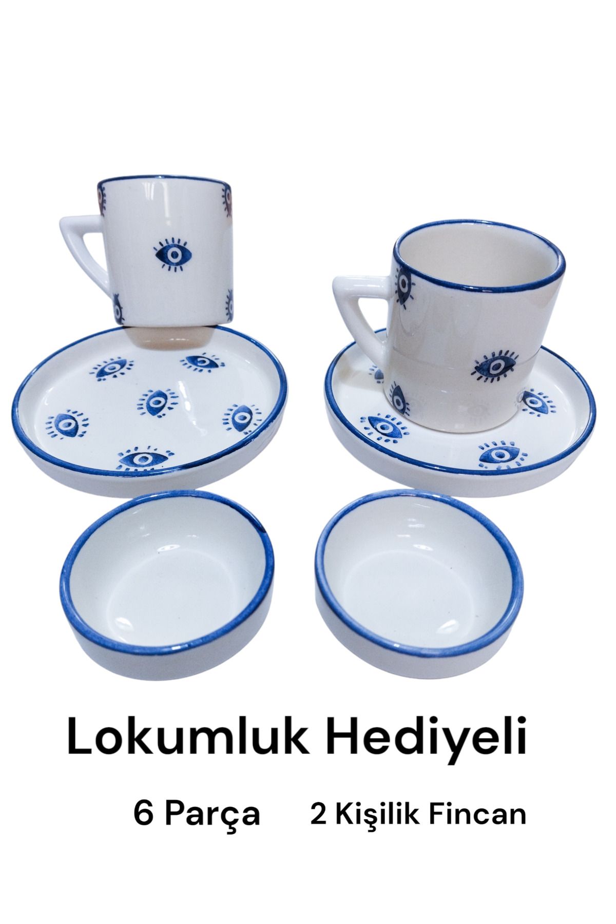 Ganita home Kahve Fincanı Alaçatı Desen 2 Kişilik Lokumluk Hediyeli 6 Parça Double 100 ml /YENİ