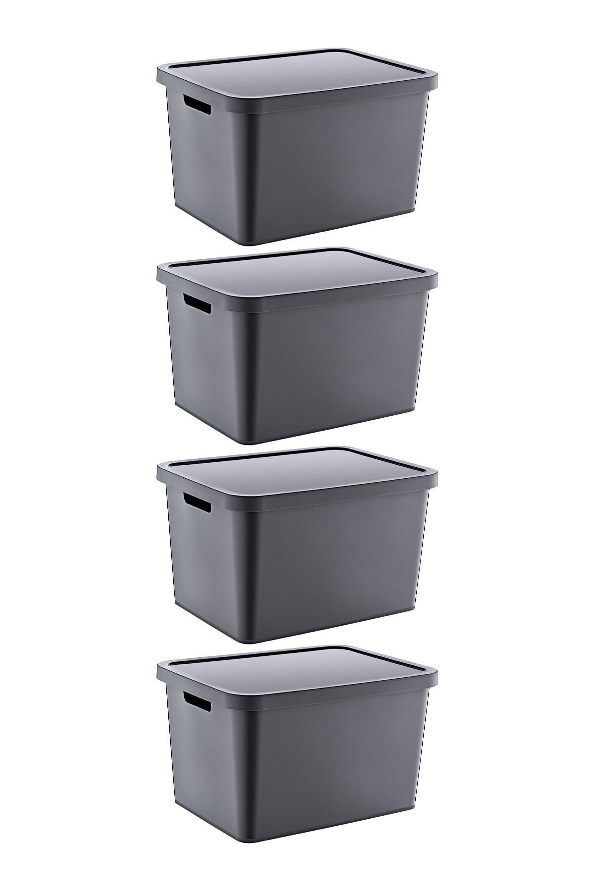 Smartware-Anthracite 18 Lt Set of 4 Stafi - Multi-Purpose Box with Lid 2
